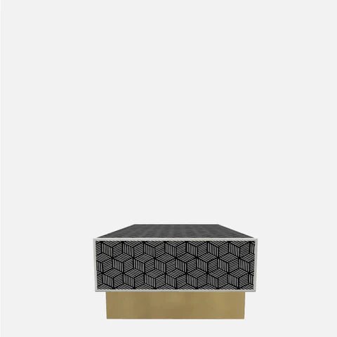 Handmade Bone Inlay Rectangular Coffee Table - Black Boho Style Accent Table for Living Room, Home Decor & Modern Interior Design