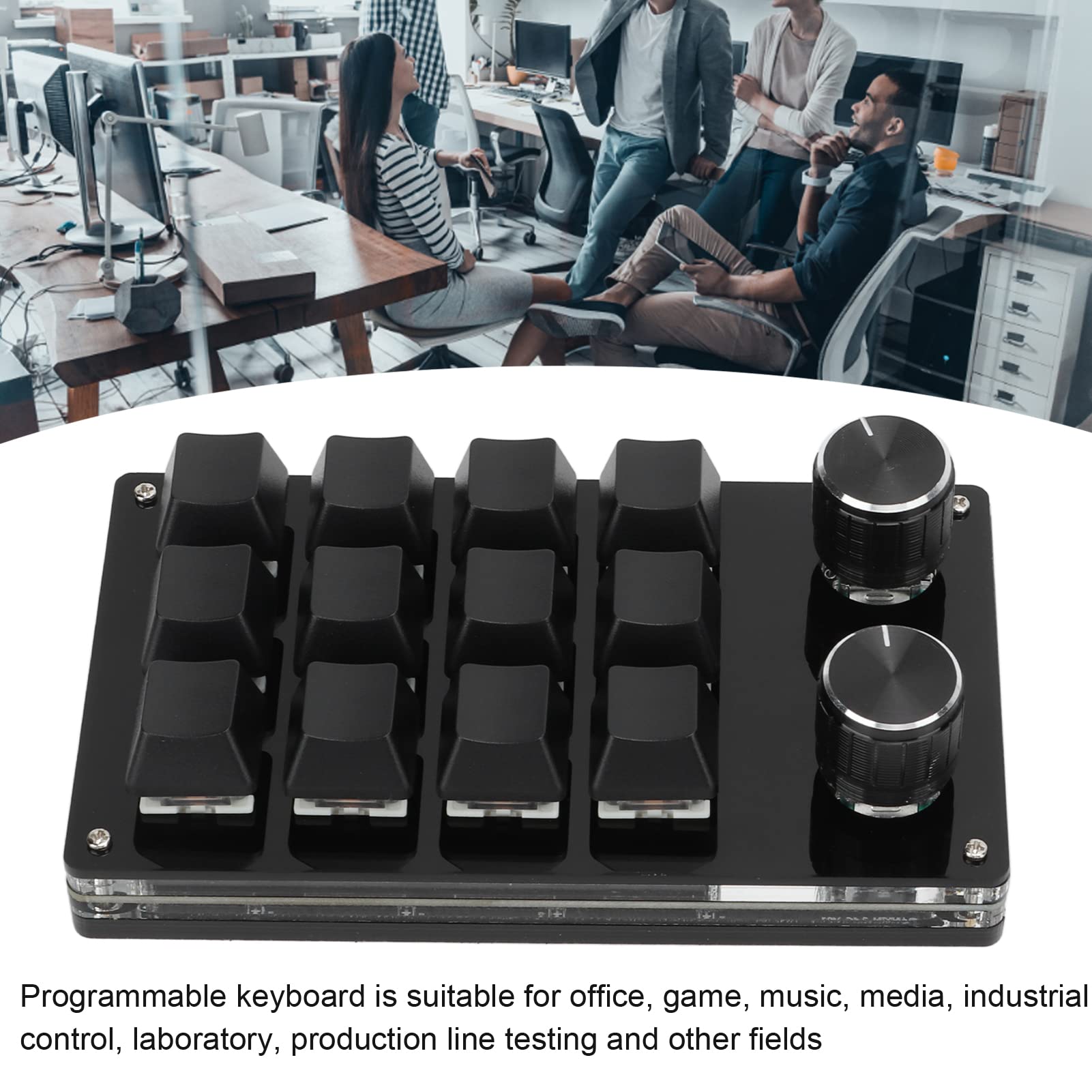 Ejoyous 12-Key One-Handed Macro Mechanical Gaming Keypad - Programmable Keyboard with Control Knob for PC/Mac, Compatible with Windows Vista & Office Work (Black) - Perfect for MMO Gaming, Video Editing & Streamer Shortcuts