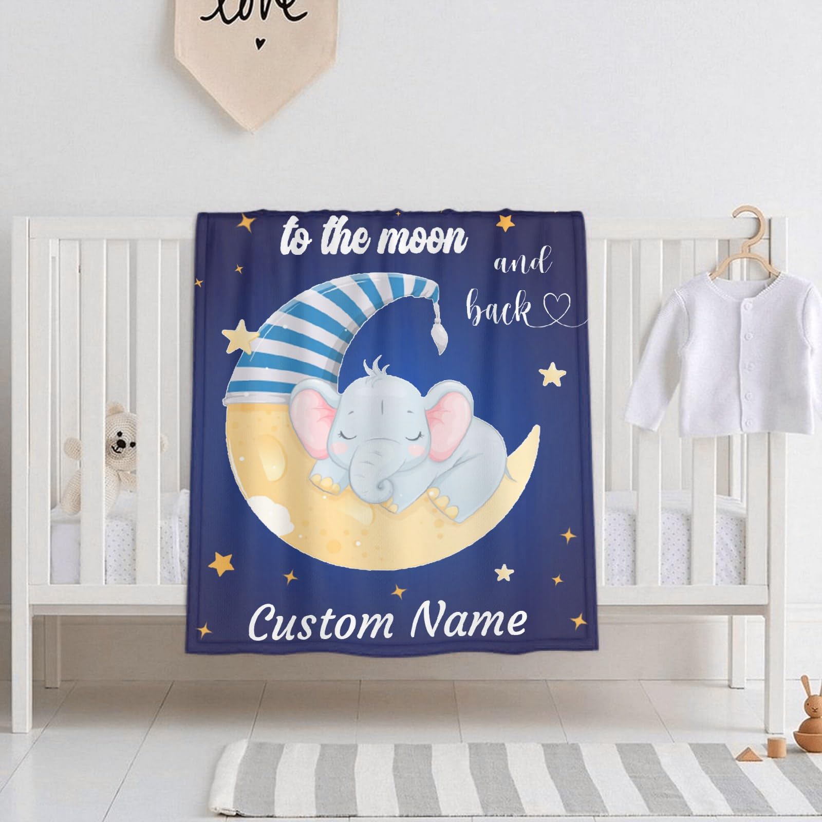 Personalized Baby Blankets for Boys & Girls - Custom Name Embroidered Fleece Blanket with Moon & Star Elephant Design - Soft Cozy Newborn Throw Blanket for Crib, Stroller & Nursery - Perfect Baby Shower Gift