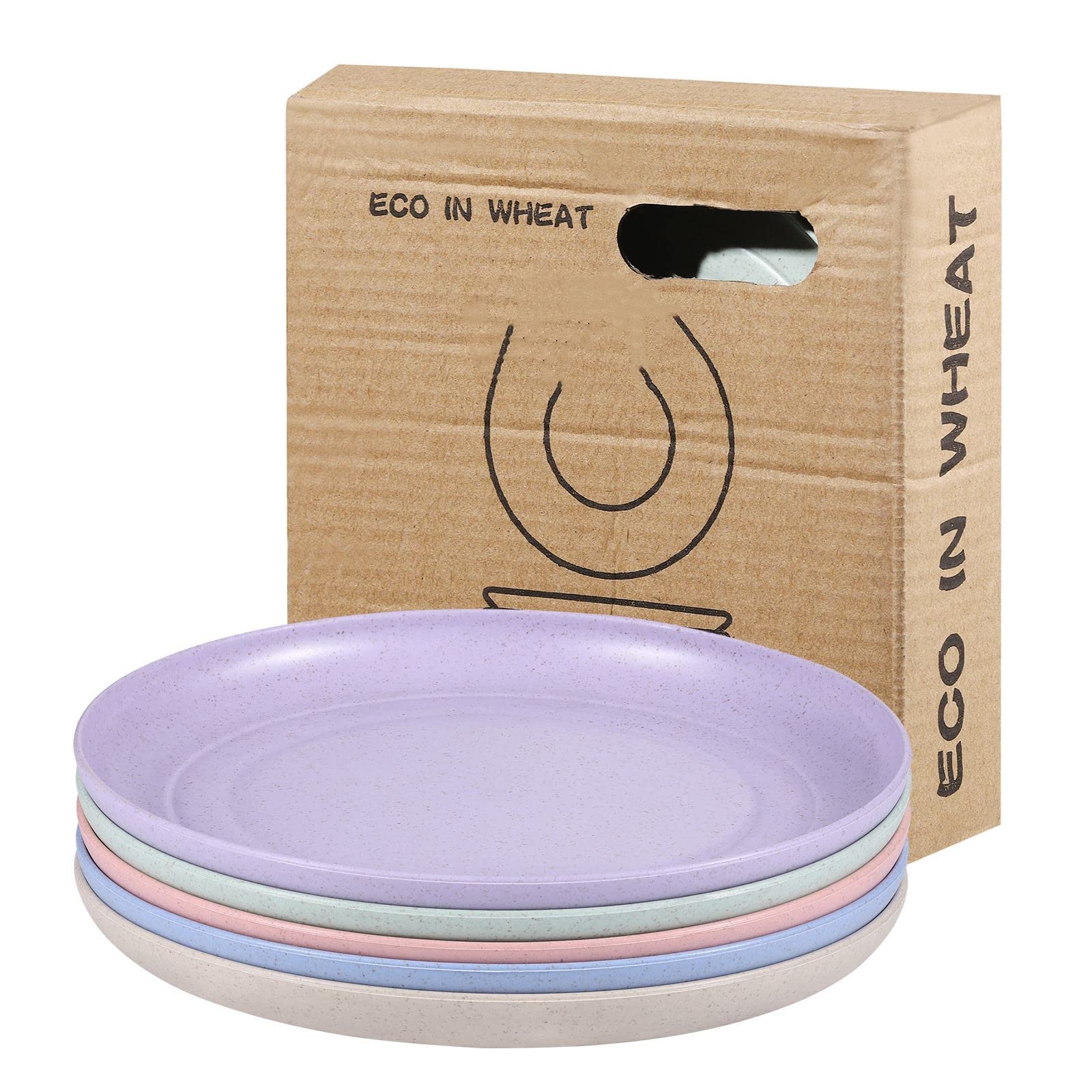 5-Pack Eco-Friendly Wheat Straw Plates - Reusable, Unbreakable Dinnerware for Baby Feeding, Salad, Snacks, Fruits & Picnics | BPA-Free, Dishwasher Safe | Perfect for Kids, Camping, Parties & Outdoor Dining