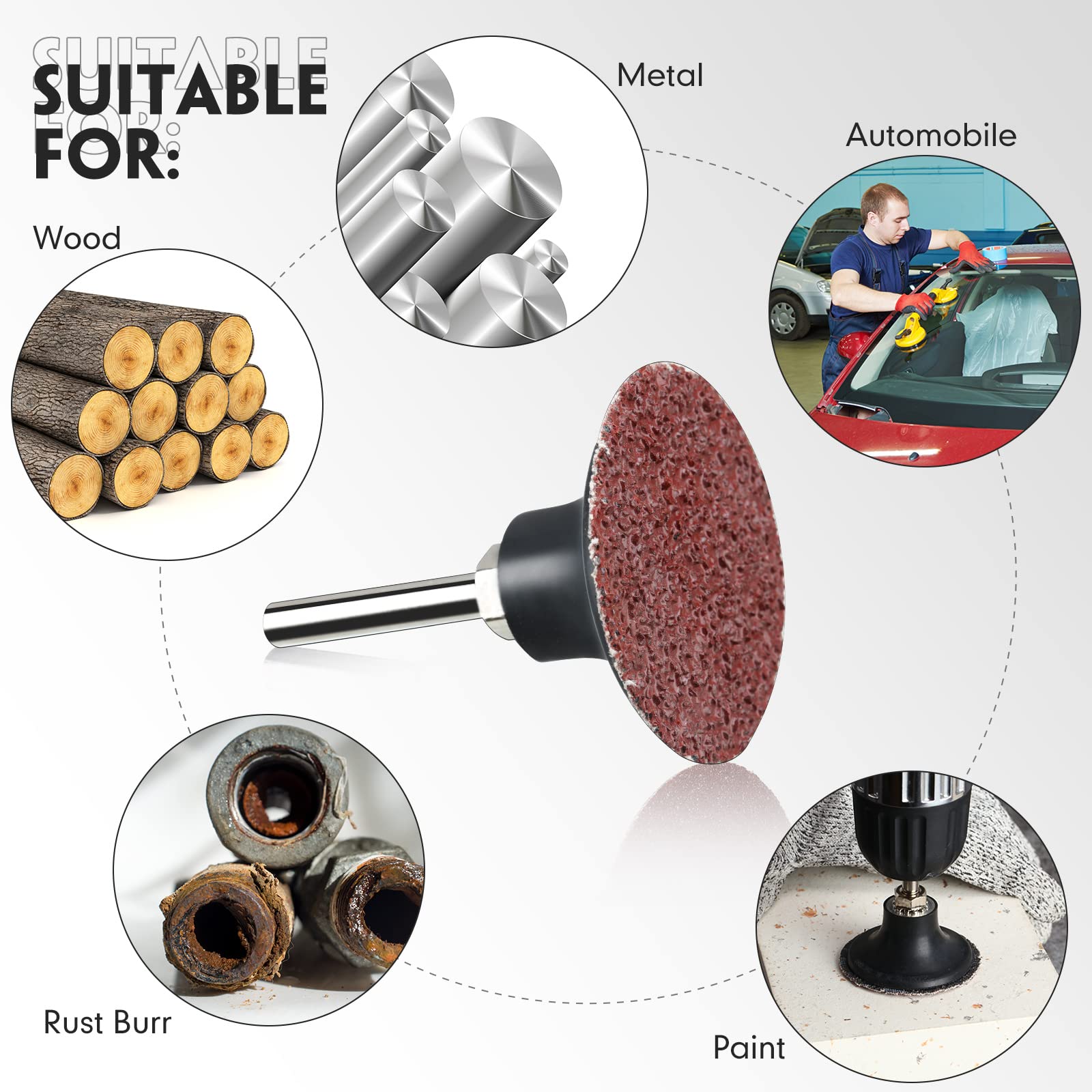 150-Piece 2-Inch 36 Grit Sanding Discs for Die Grinder - Roll Lock Design for Surface Prep, Stripping, Grinding, Polishing & Rust/Paint Removal - Ideal for Metal, Wood & Automotive Projects (Red)