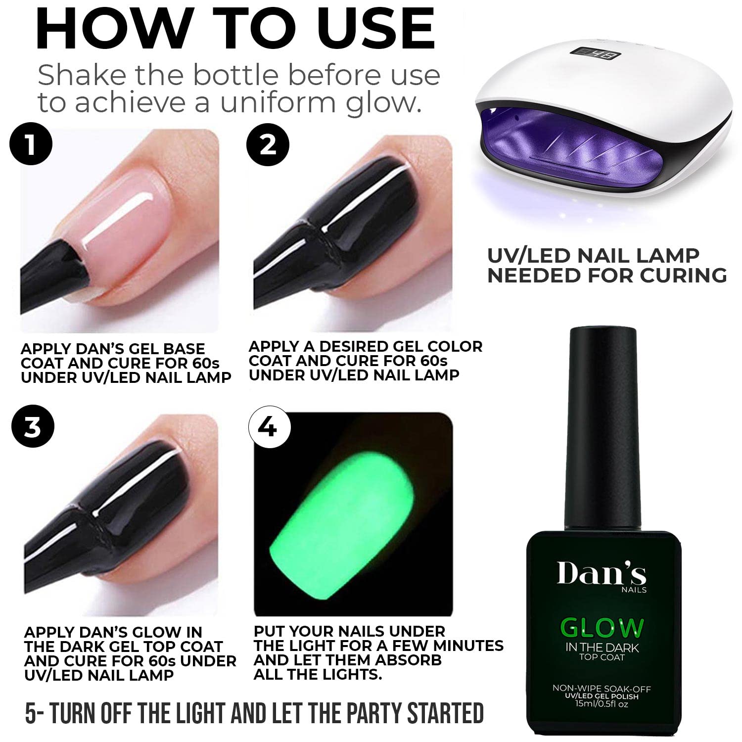 Glow in the Dark Gel Nail Polish - UV/LED Soak Off Top Coat for Professional Manicures & DIY Nails | Neon Luminous Nail Seal (15ml/0.5oz) | Perfect for Nail Salons, Home Use & Nighttime Glow Effects