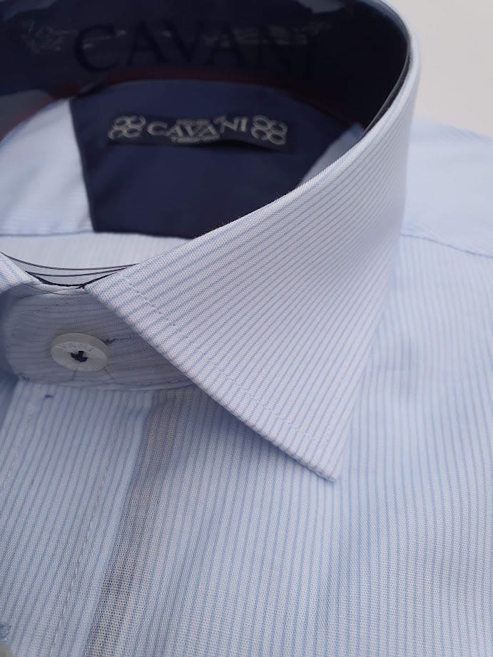 Cavani Men's Sky Blue Striped Dress Shirt with Regular Collar - Perfect for Office, Business Meetings & Formal Events