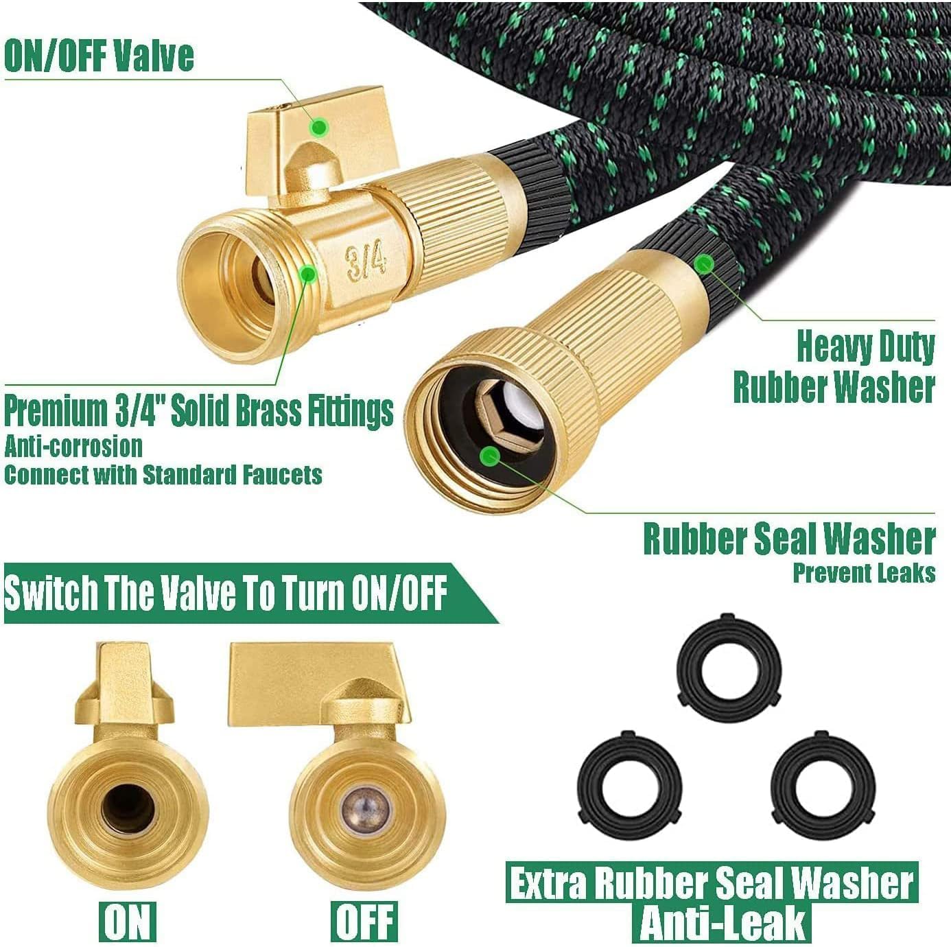 75 ft Expandable Garden Hose - Kink Free Flexible Water Hose 75ft with 10 Pattern Spray Nozzle, 3/4 Inch Solid Brass Connectors, Retractable Latex Core - Lightweight Expanding Hose for Lawn, Yard, Car Washing, and Outdoor Watering