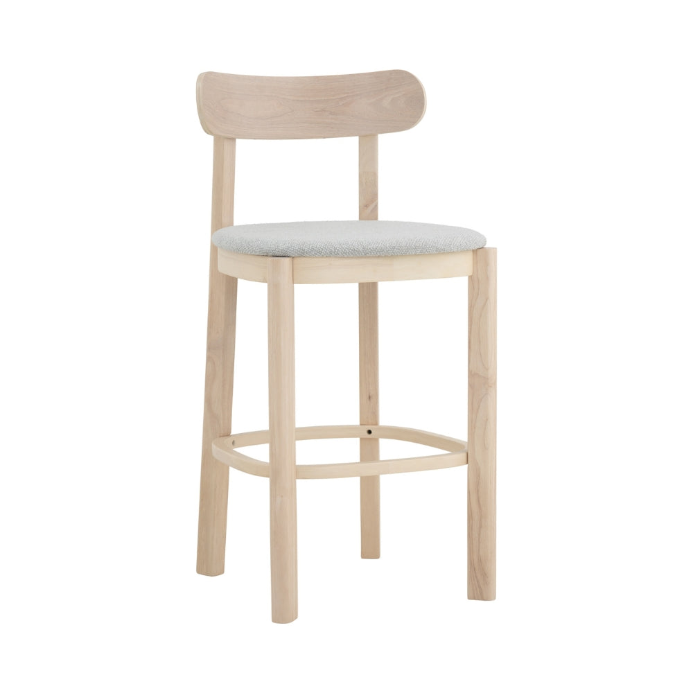 Premium LOWEN Bar Stool - Light Grey Fabric Upholstered Counter Height Stool with Back Support - Perfect for Kitchen Islands, Breakfast Bars & Home Decor