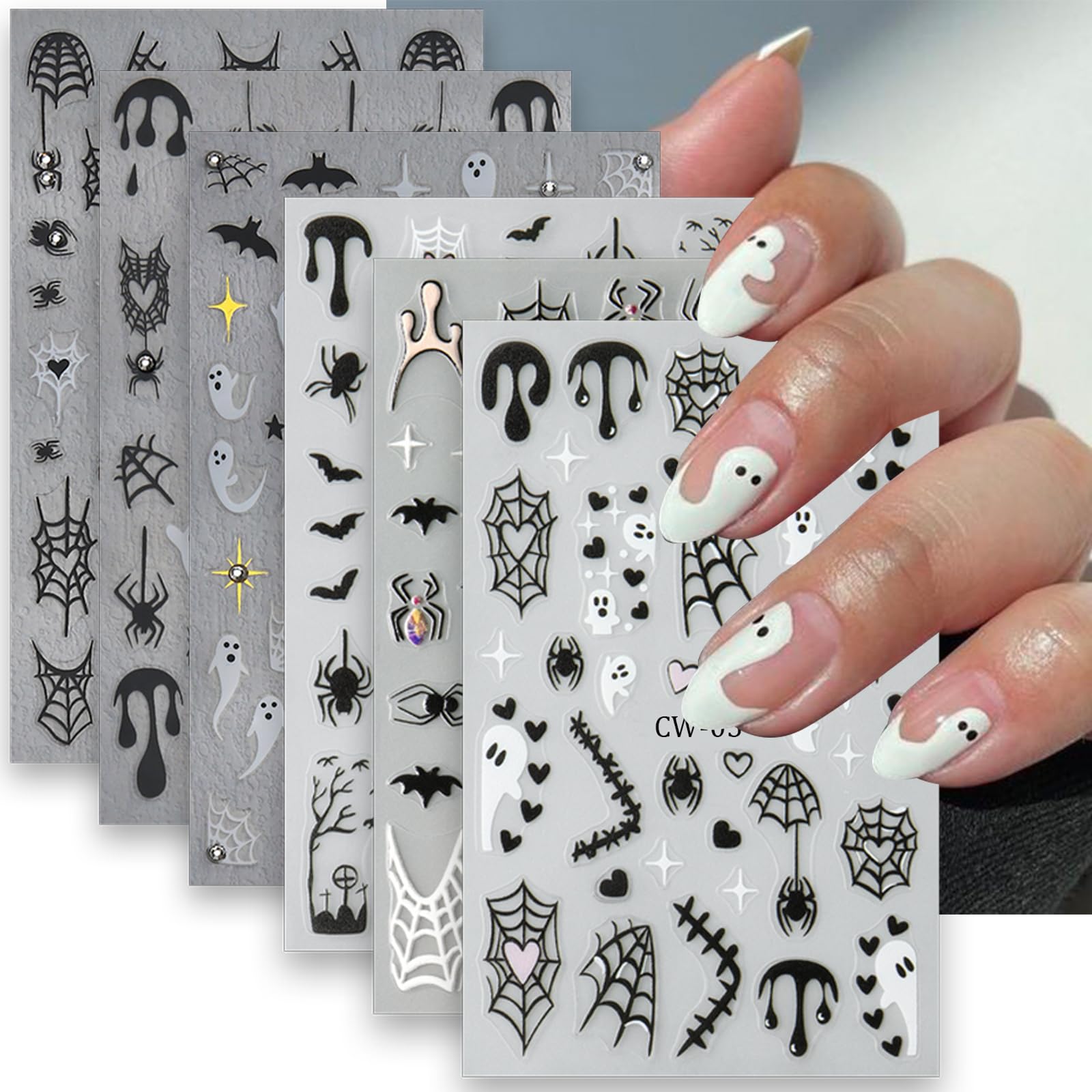 5D Ghost Nail Stickers - Halloween Nail Art Decals for Women, Party & Manicure