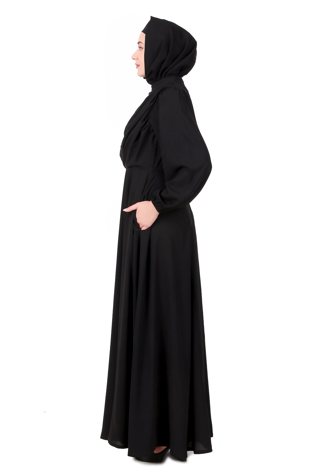 Elegant Black Cowl Neck Nida Abaya - Modest Islamic Dress for Women - Perfect for Prayer, Eid, and Special Occasions