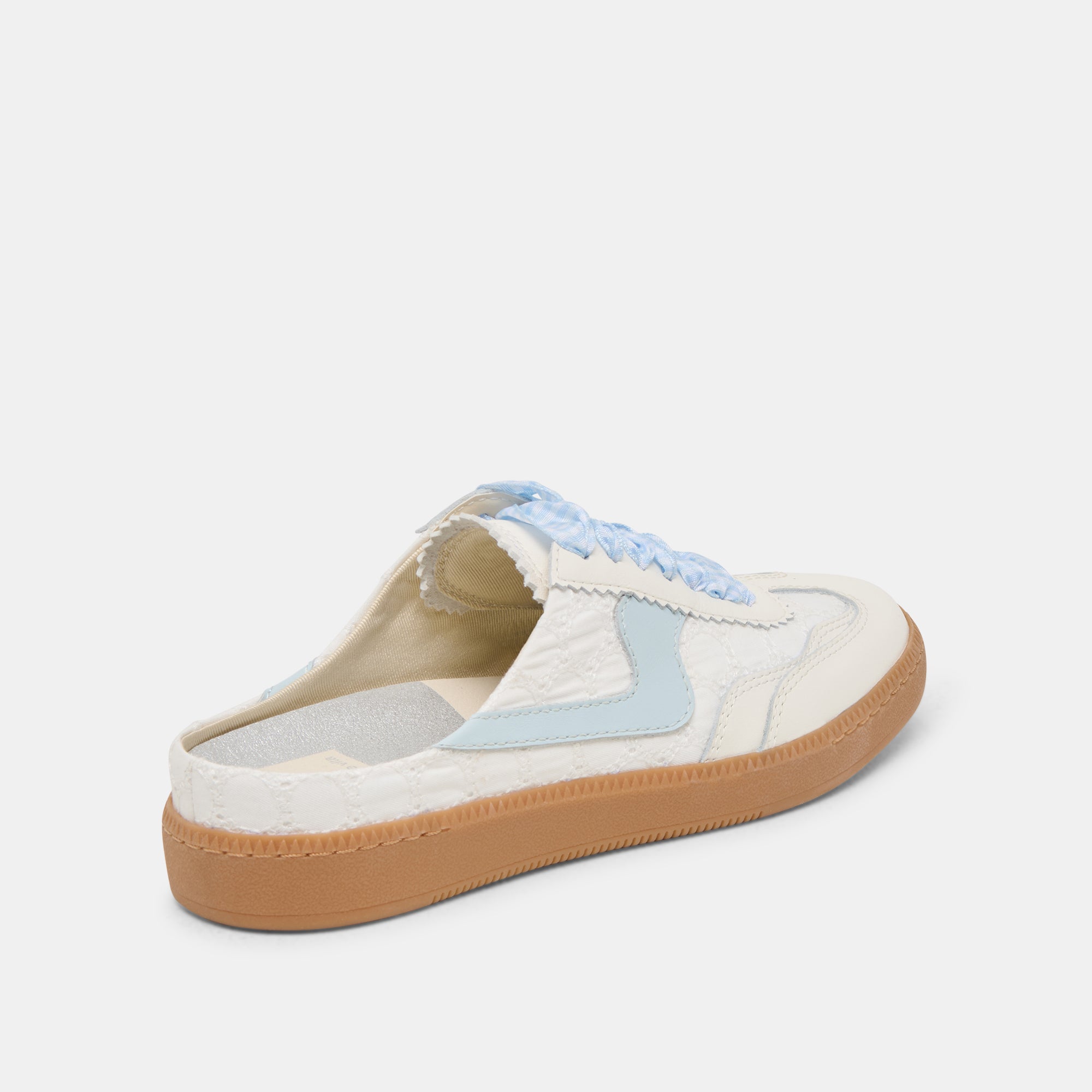 White and Blue Notice Slide Sneakers with Eyelet Design - Comfortable Casual Shoes for Walking, Running, and Everyday Wear