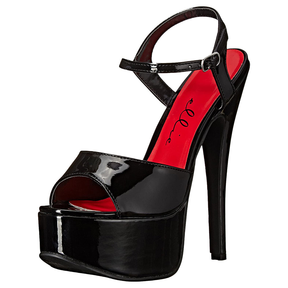 Ellie Shoes Juliet 6.5 Inch Stiletto Heels Patent Leather Platform Sandals for Women - Black | Perfect for Evening Parties, Date Nights & Special Occasions