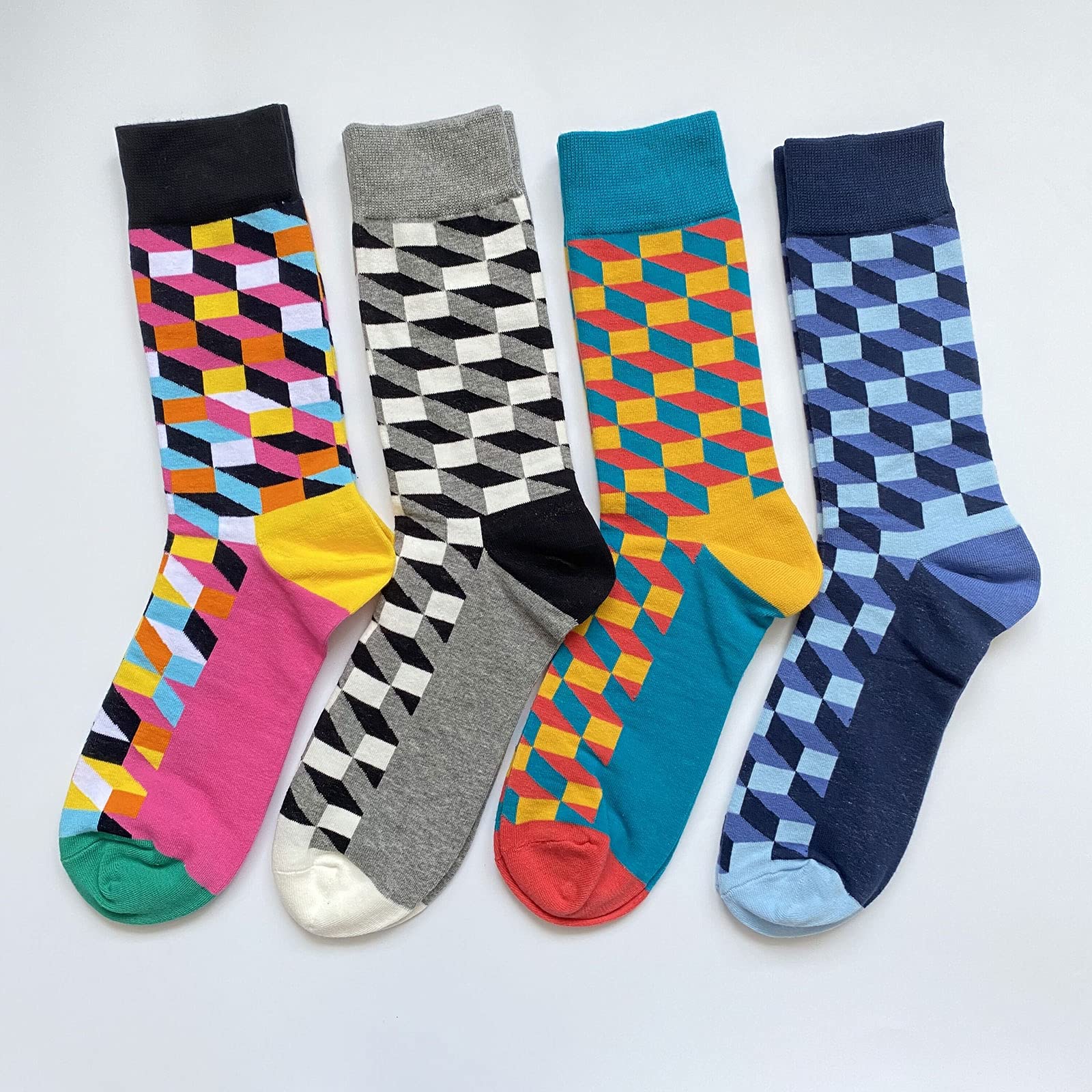 Men's Colorful Funny Novelty Cotton Crew Socks Pack - Funky Art Dress Socks for Casual Wear, Gifts & Costume Parties