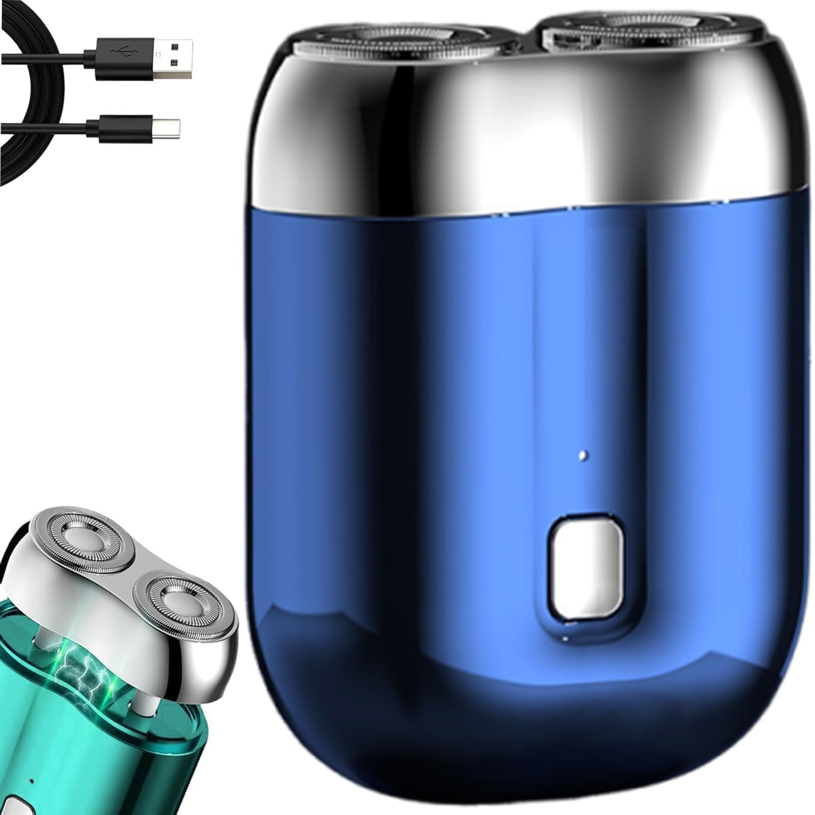 Quatreey Rechargeable Waterproof Electric Razor - Dual Head Wet/Dry Shaver for Men, Travel & Gym Use - Blue Pocket Shaver for Smooth Shaving Anywhere