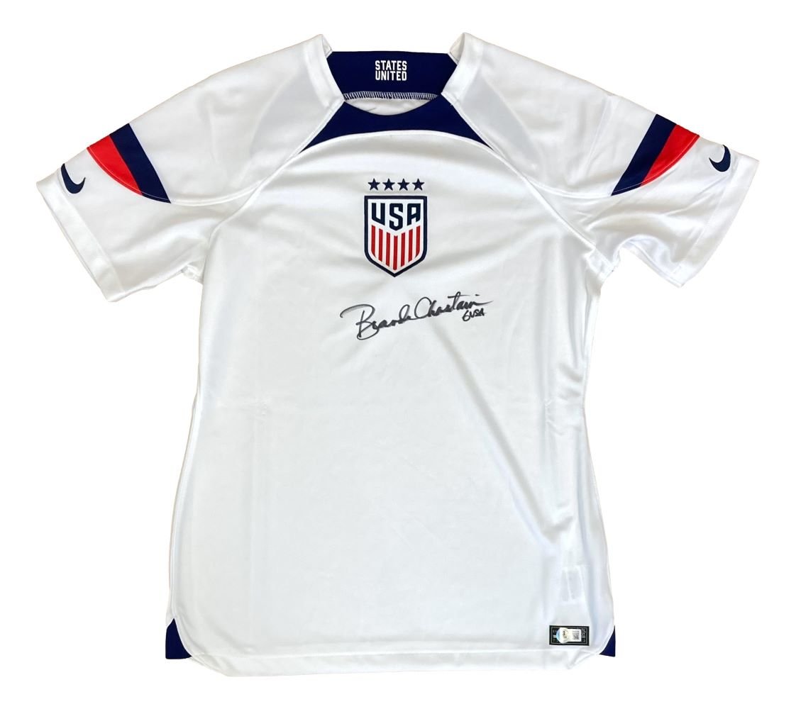 Brandi Chastain Autographed USA White Nike Women's Soccer Jersey - Authentic Signed Collectible for Fans & Memorabilia Enthusiasts - Perfect for Display, Gifting, and Sports Memorabilia Collections