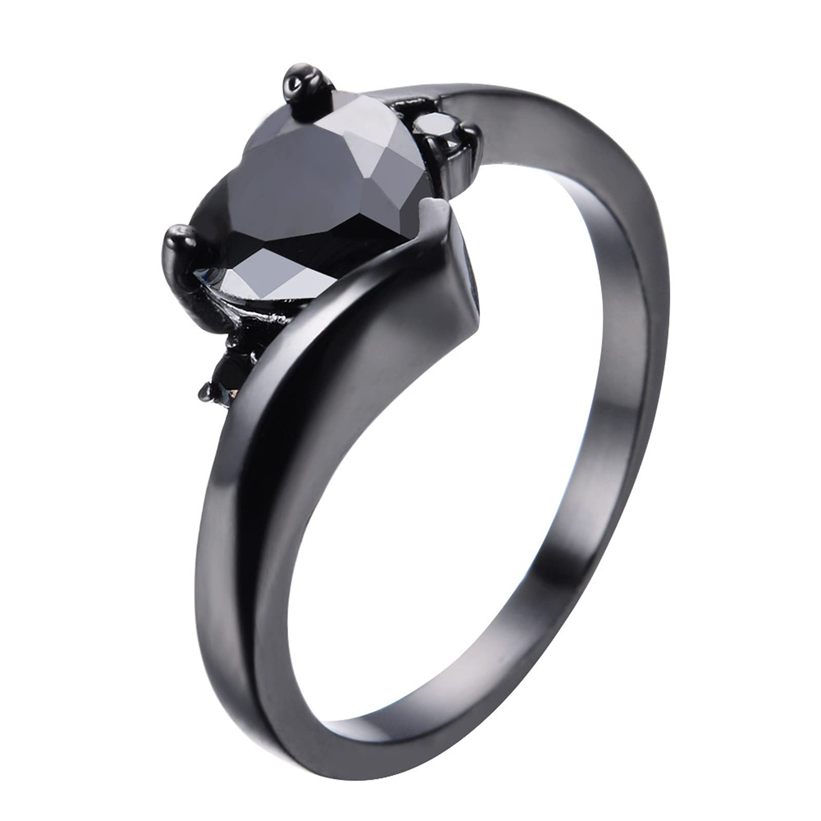 **Elegant Size 8 Women's Rings Set – Colorful Zircon Heart Jewelry, Love & Dinosaur Matching Rings (Black) – Perfect for Valentine's Day, Anniversary & Couple Gifts**