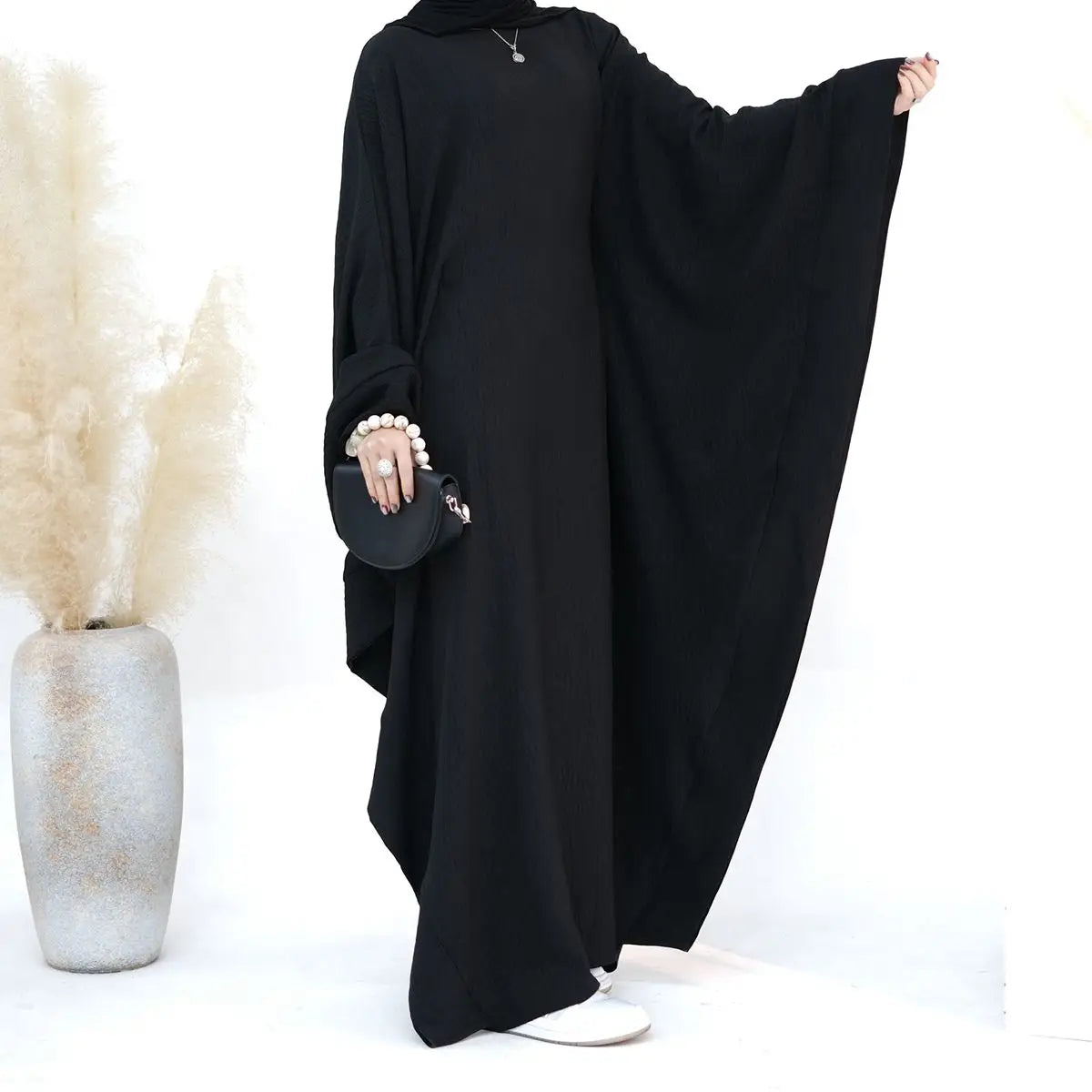 Elegant Muslim Women's Batwing Sleeve Farasha Abaya Dress - Modest Islamic Prayer Dress for Mosque & Special Occasions