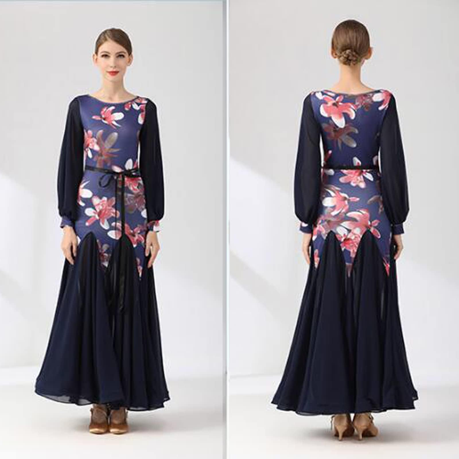 Elegant Lantern Sleeve Ballroom Dance Dress for Women - Waltz, Tango & Standard Competition Costume | Perfect for Professional Performances, Dance Competitions & Social Events