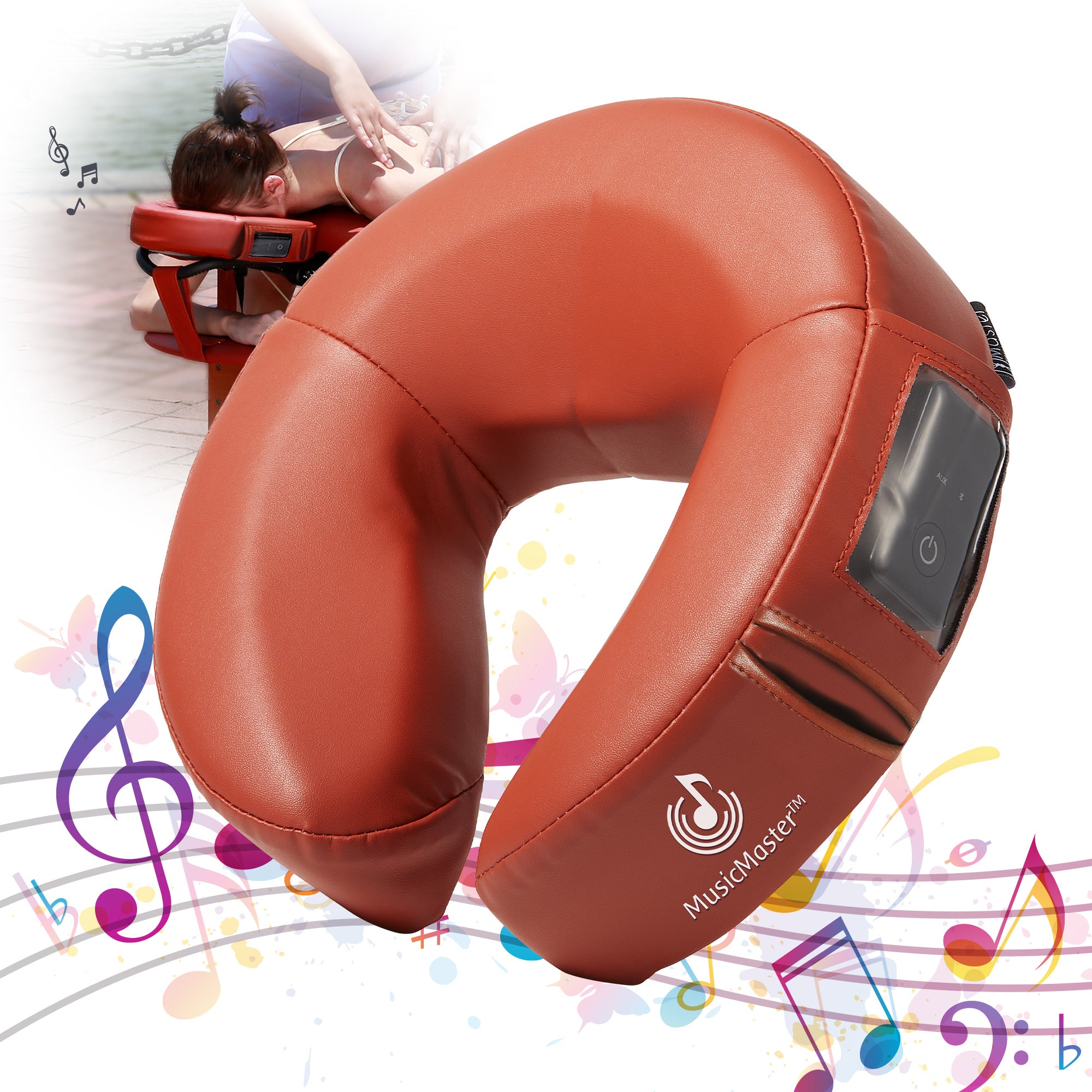 MusicMaster Crescent Round High Fidelity Bluetooth Headrest - Premium Sound Face Cushion for Cars & Travel (Black) | Perfect for Road Trips, Commuting & Relaxation