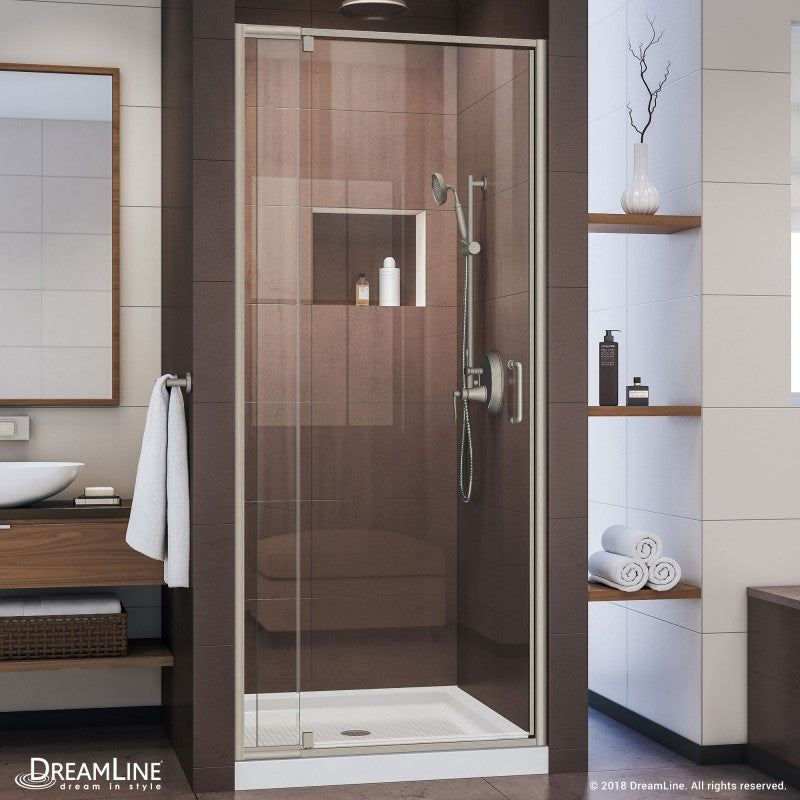 DreamLine Flex 36x36x74.75 Inch Semi-Frameless Pivot Shower Door with SlimLine Base Kit - Bathroom Remodeling & Modern Home Upgrade