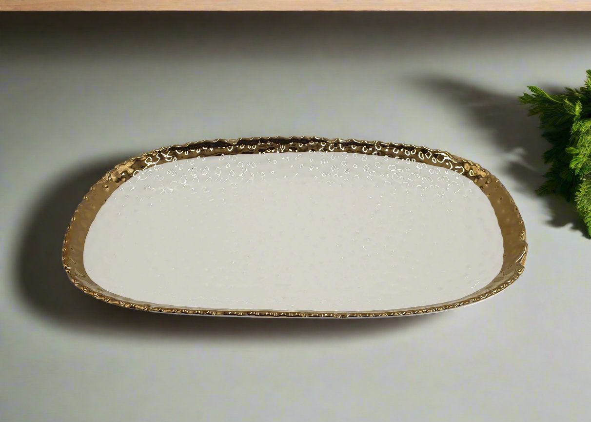 14.5x9.25 Inch Gold Rim Rectangular Plates - Set of 24 - Elegant Dinnerware for Parties, Restaurants & Special Occasions
