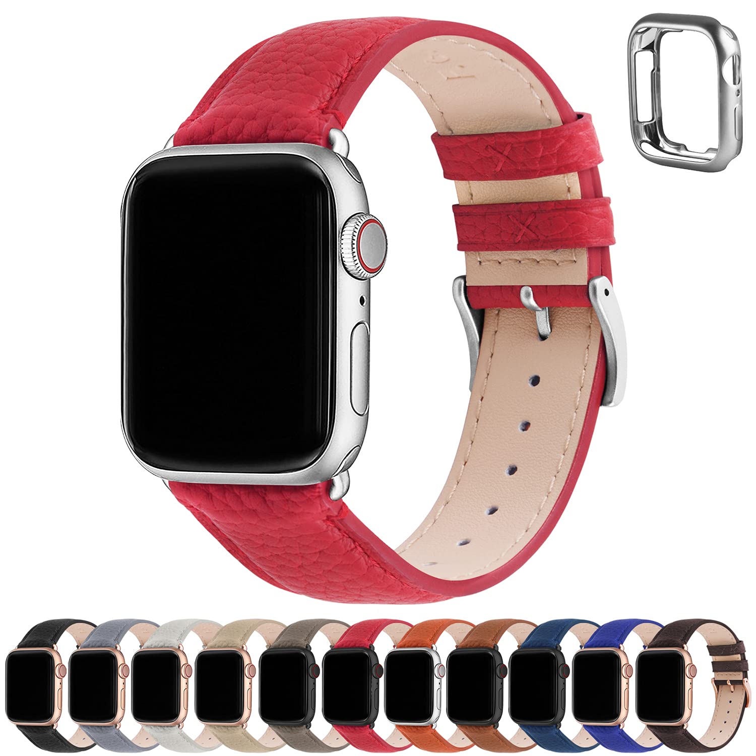 Premium Fullmosa Leather Bands for Apple Watch 38mm 40mm 41mm 42mm 44mm 45mm 49mm - Stylish Replacement Strap Compatible with iWatch Series 9/8/7/6/5/4/3/2/1/SE/Ultra 2 - Elegant Dressy Watch Band for Women - Perfect for Work, Parties & Everyday Wear