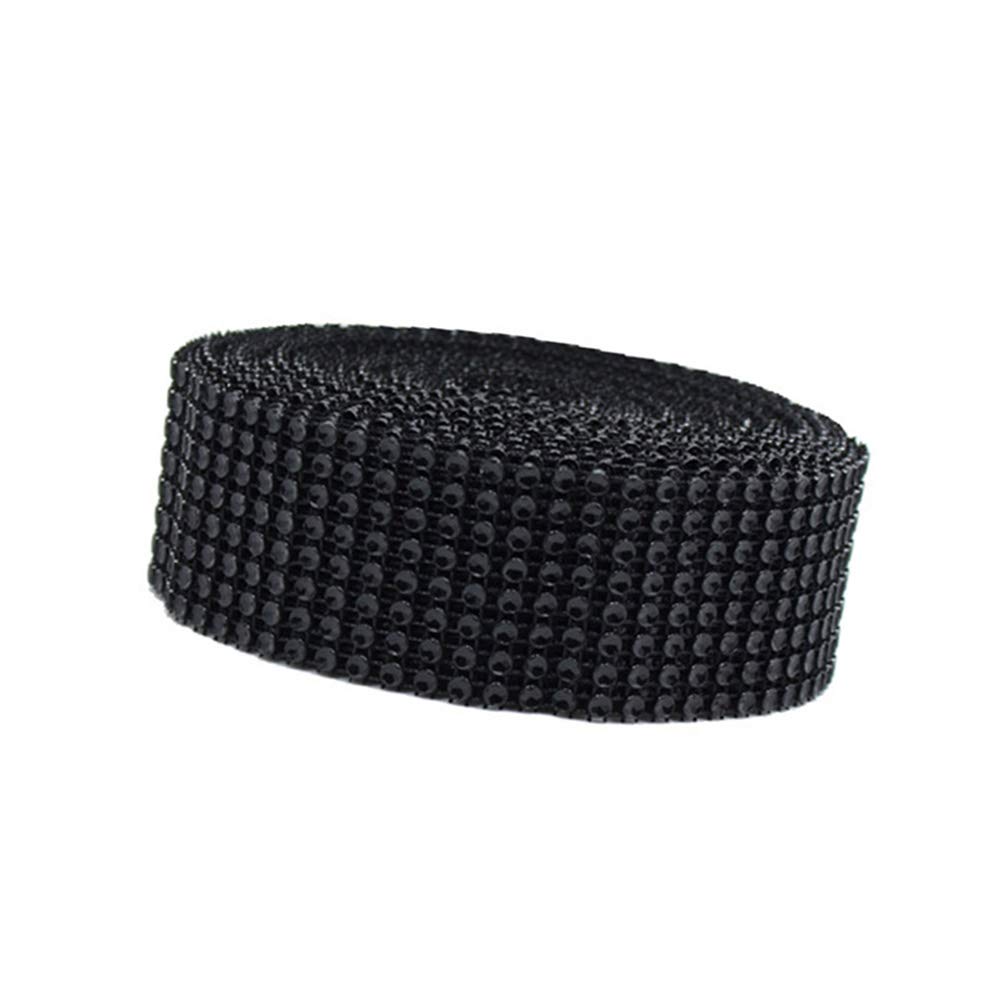 Sparkling Glitter Rhinestone Diamond Mesh Ribbon - 3/4/6/8/10/12 Rows for DIY Crafts, Wedding Bouquets, Cake Decor & Party Supplies (Black, 8 Row-4cm/1.57