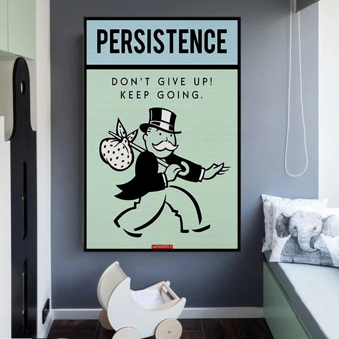 Alec Monopoly 'Persistence Don't Give Up' Playing Card Canvas Wall Art - Perfect for Game Room, Man Cave & Urban Home Decor