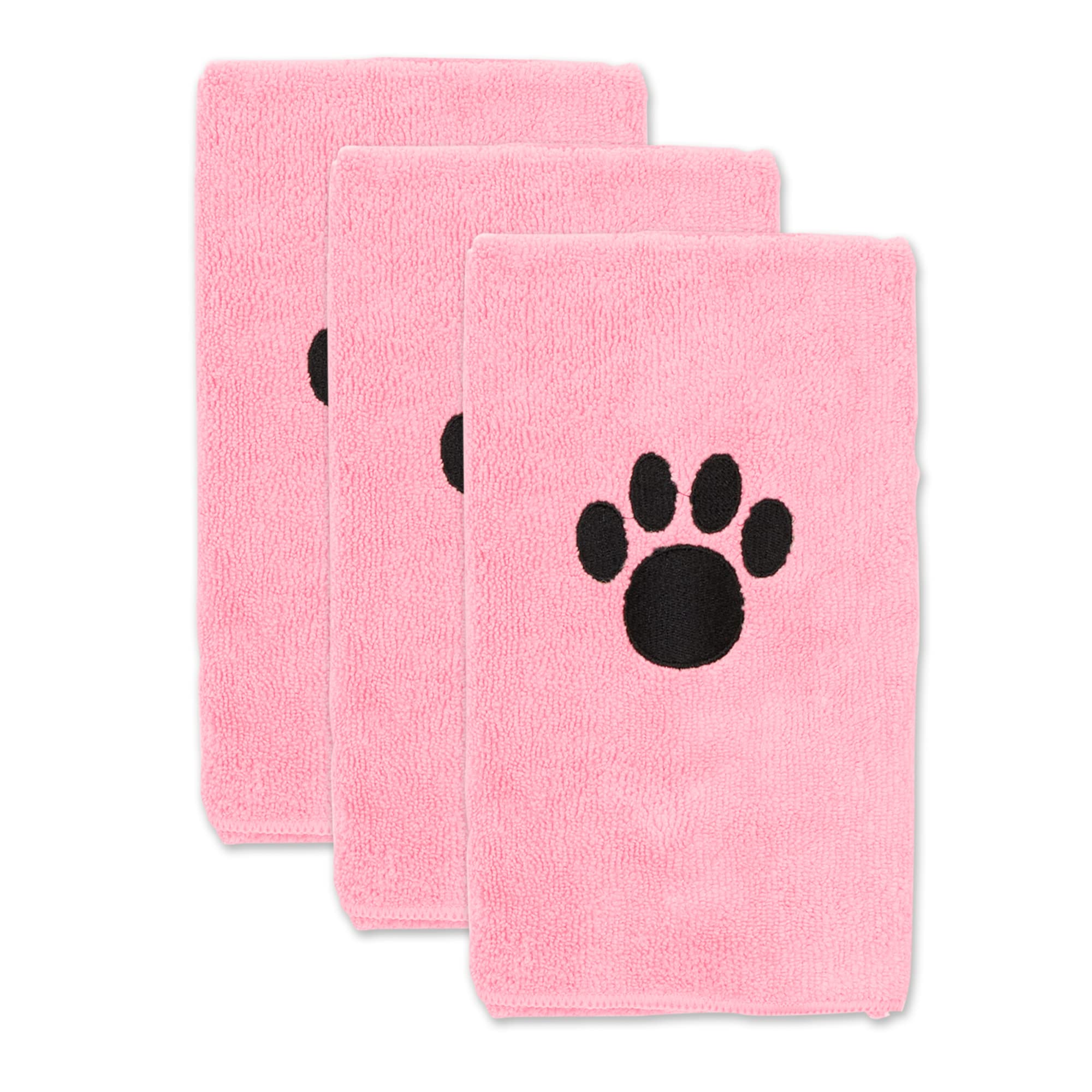 Bone Dry Pet Grooming Towel Set - Super Absorbent Microfiber Drying Towels with Embroidered Design (15x30 Inches, Pink, 3 Pack) - Perfect for Dogs, Cats & Small Pets After Bathing or Swimming