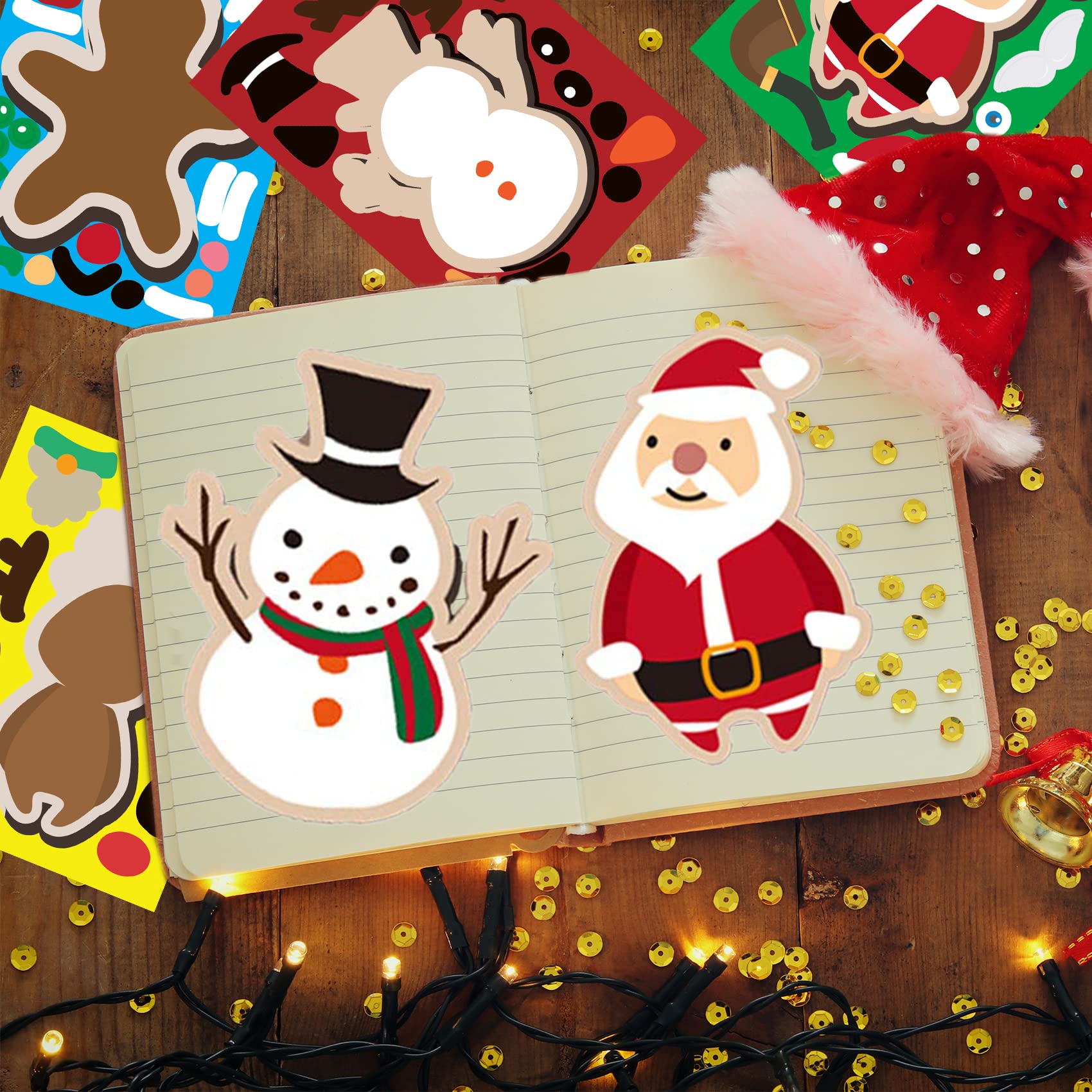 Funnlot 30 PCS Christmas Stickers for Kids - Snowman, Santa, Gingerbread & Reindeer Face Stickers - DIY Xmas Crafts & Holiday Party Games - Perfect for Classroom Activities & Family Christmas Decorations