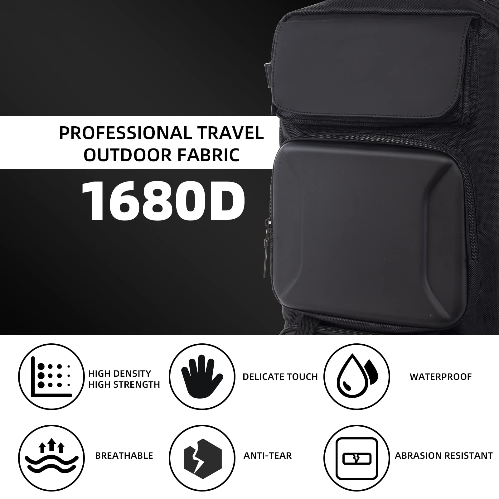 Large Carry-On Travel Backpack for Men - Waterproof Tactical Laptop Backpack with Hard Shell | Airplane Approved Business & Hiking Backpack for Travel, Camping, Daily Commute & Outdoor Adventures (Black)