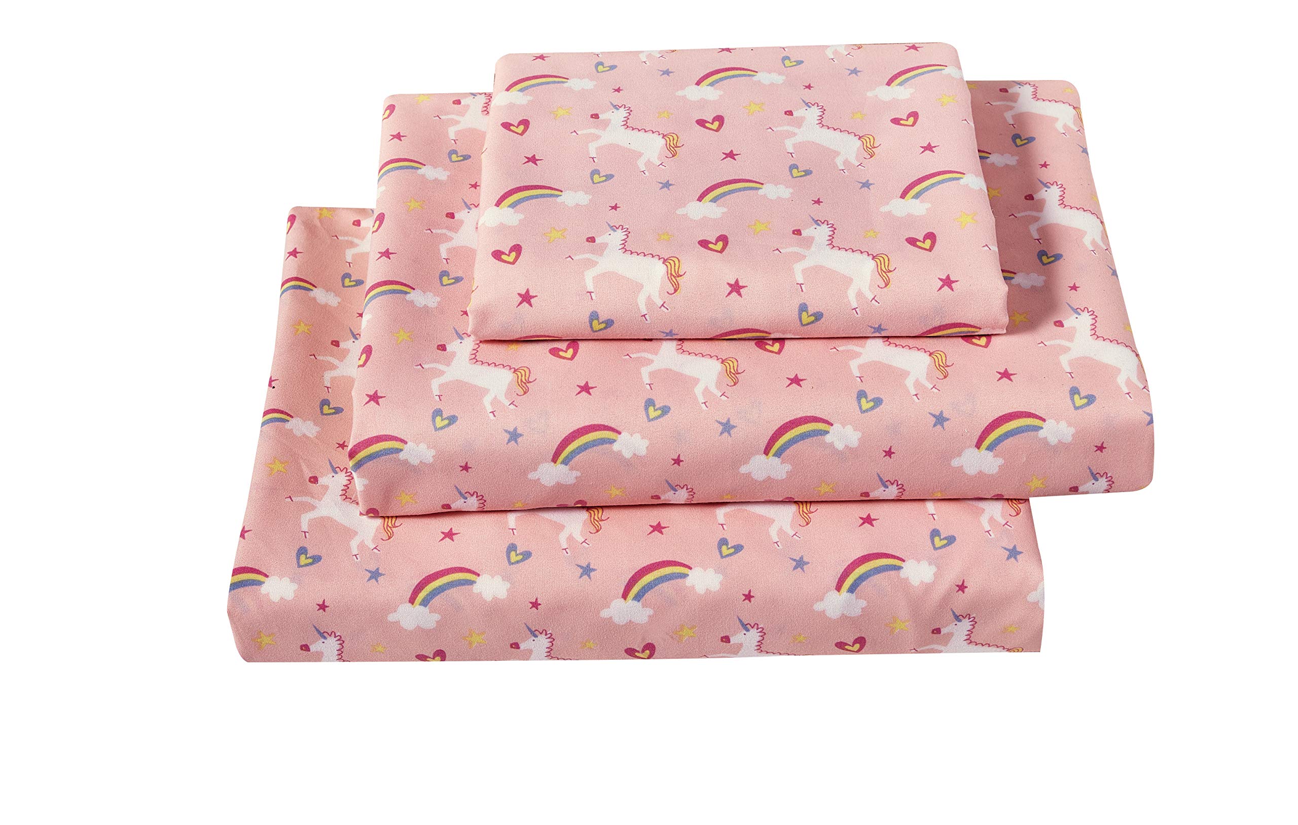 **Kids Twin Size Bed Sheet Set - 3PC Microfiber Fitted Sheet, Soft & Breathable Unicorn Design for Girls - Perfect for Bedrooms, Sleepovers & Nursery Decor**