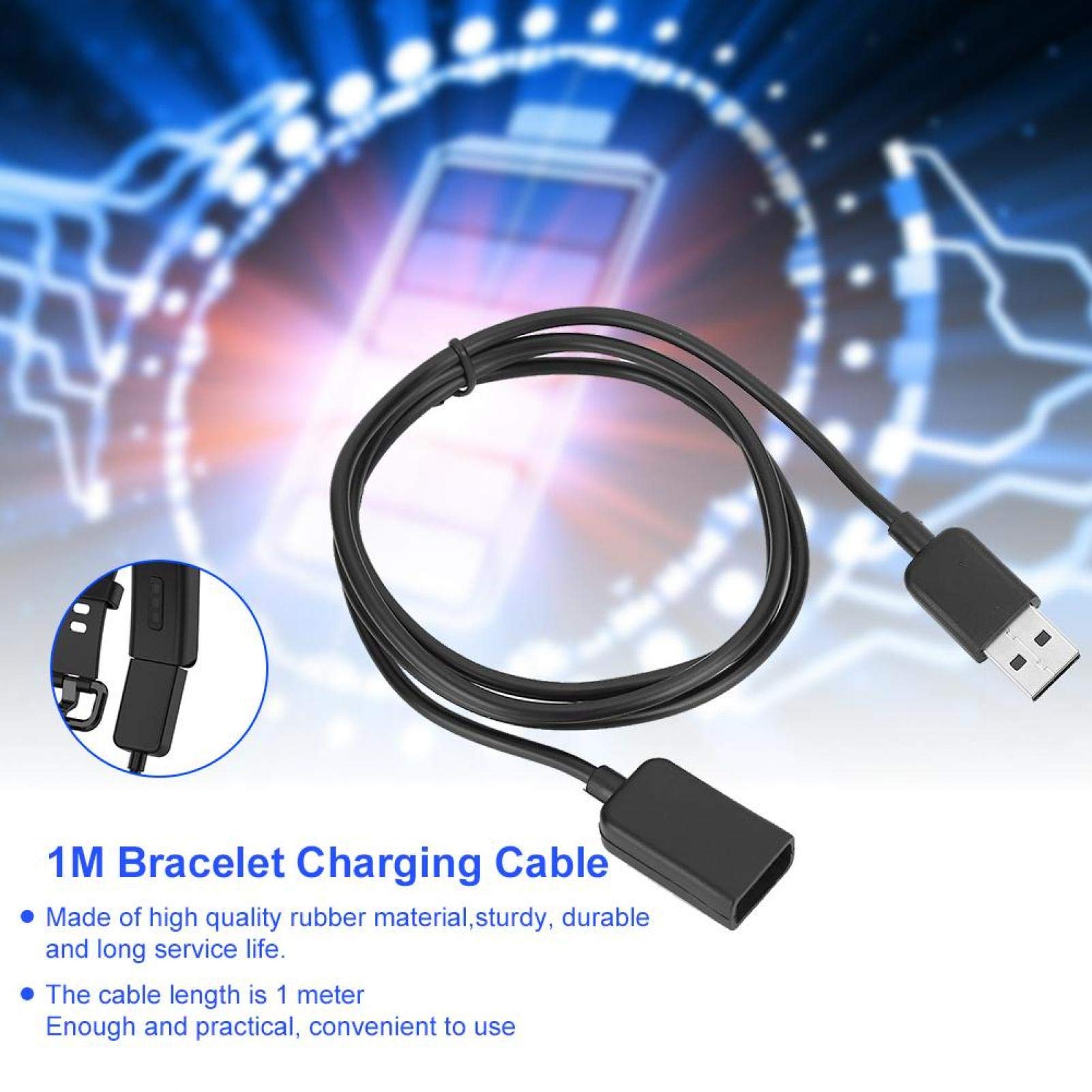 Cuifati 1M/3.28ft USB Charger Cable for Smart Bracelet Watch - TPE Soft Wristband Charger, Portable USB Adapter (Black) | Perfect for Fitness Tracking, Sleep Monitoring & Daily Wear