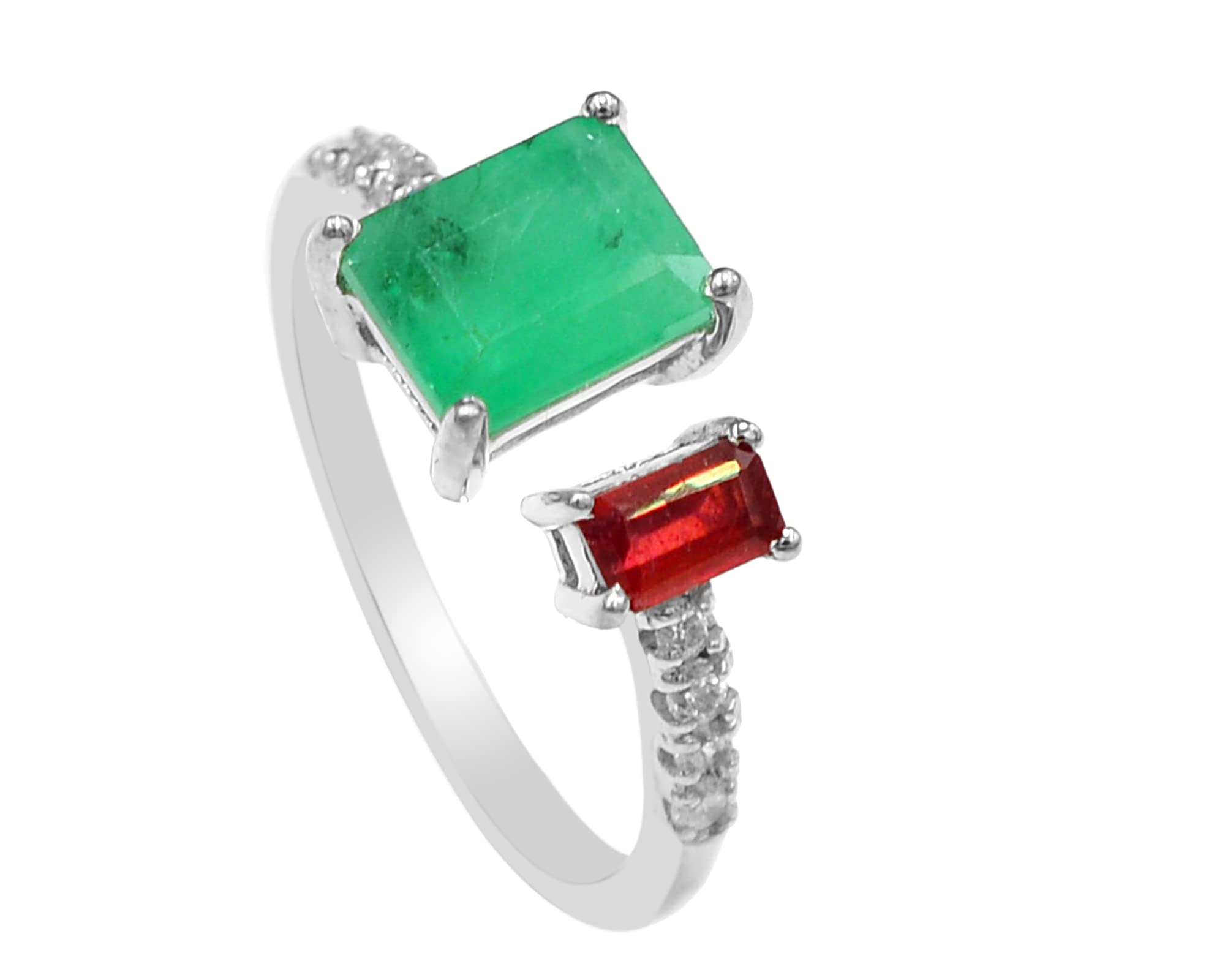 Natural Green Emerald & Red Ruby Ring - 925 Sterling Silver July Birthstone Promise Ring for Women | Elegant Jewelry Gift for Girlfriend, Wife, Her | Perfect for Christmas, Anniversary, Valentine's Day & Special Occasions