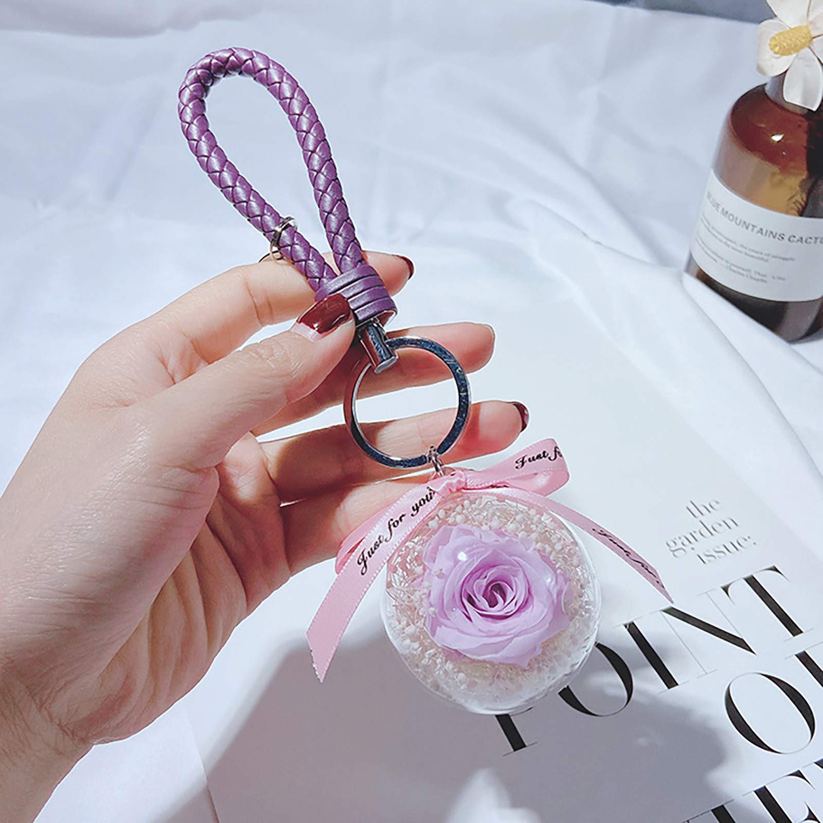 Eternal Rose Keychain - Purple Leather Flower Keychain for Car Decor, Choir Ornament & Gift (One Size) | Perfect for Valentine's Day, Anniversary & Special Occasions