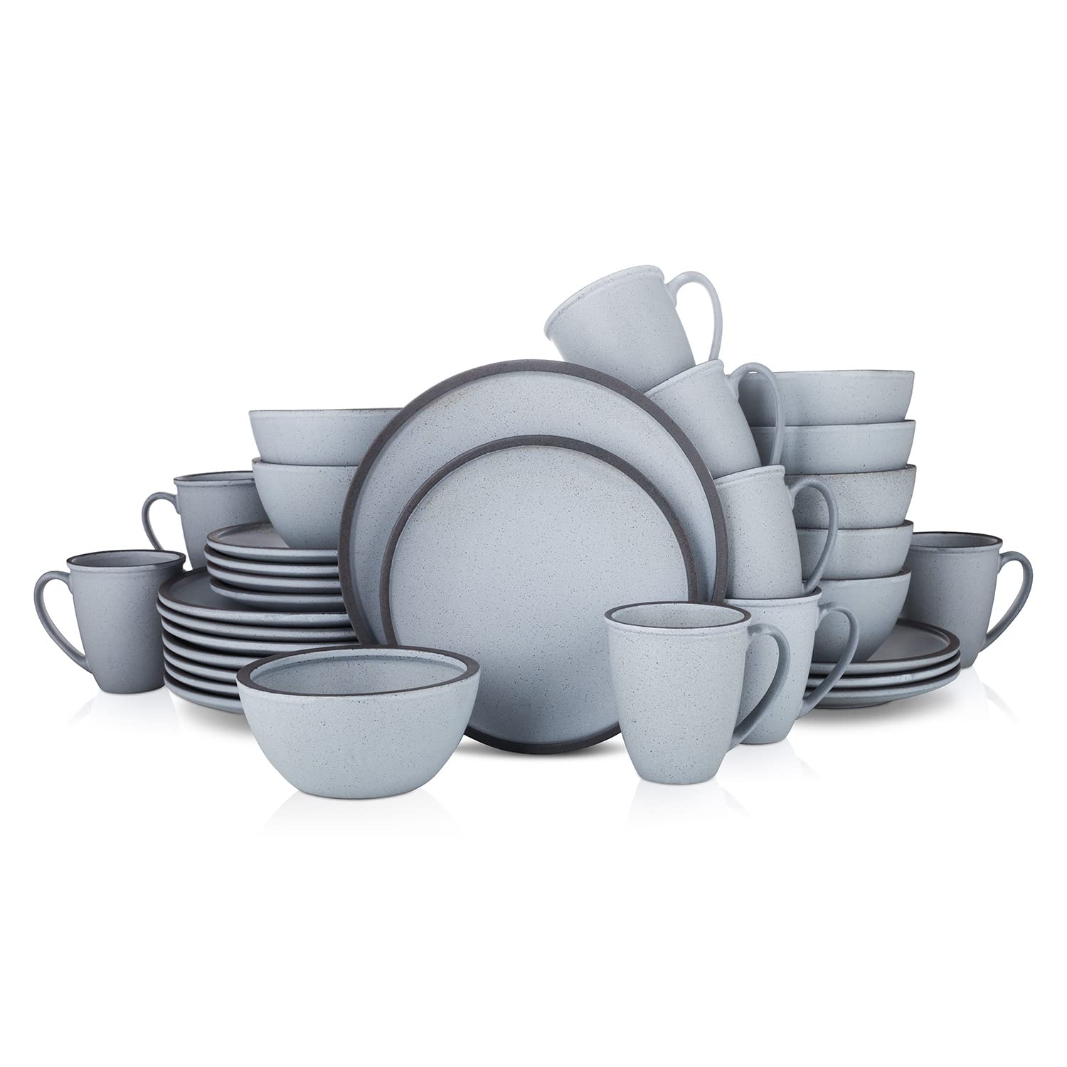 Rustic Stoneware Dinnerware Set - Blue & Grey 32-Piece Service for 8 | Durable Stone Lain Tina Ceramic Plates, Bowls & Mugs | Perfect for Family Dinners, Entertaining Guests & Restaurant-Style Dining