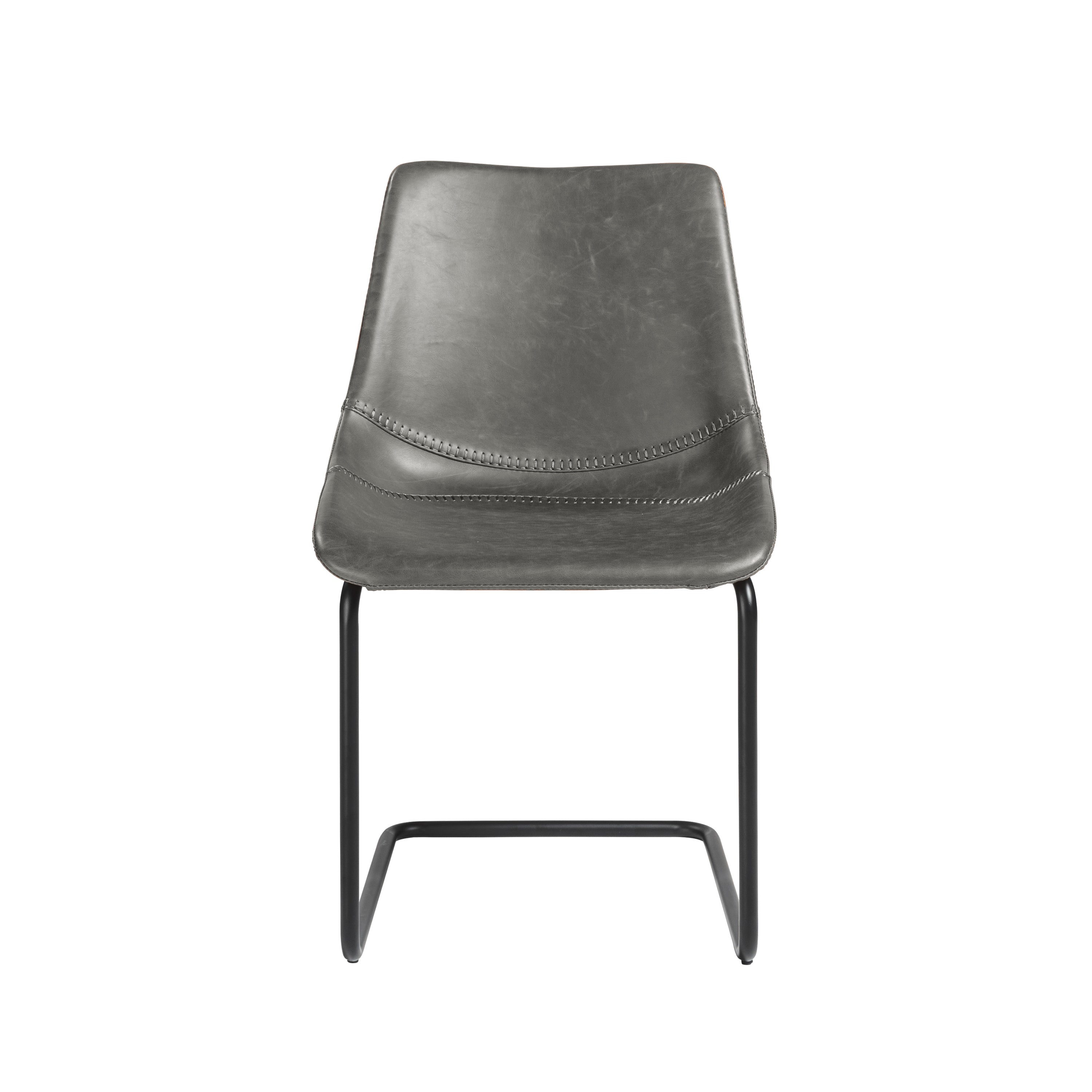 Flynn Side Chair Set of 2 - Genuine Leather Upholstery & Coated Metal Legs - Modern Dining Room, Kitchen, or Office Seating