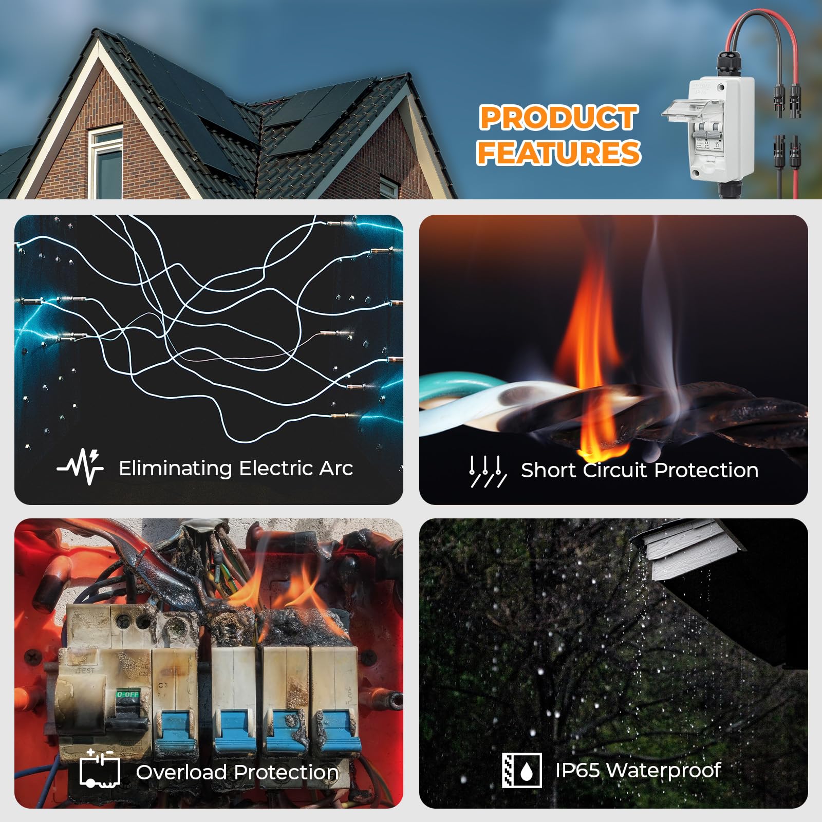 1000V 40A Solar Panel Disconnect Switch - IP65 Waterproof PV Circuit Breaker for Solar Power Systems, Home Battery & Off-Grid Applications - Outdoor Use for Solar Panels, RV, Marine & Renewable Energy Projects