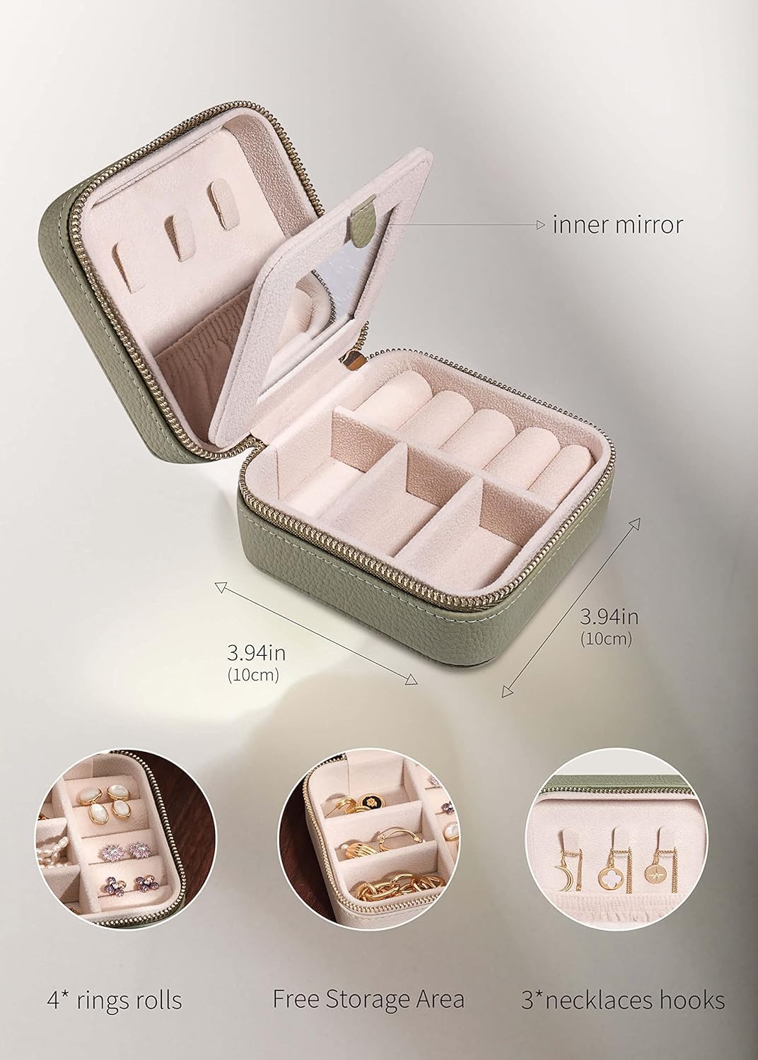 S.Leaf Monogram Travel Jewelry Box for Women - Compact Jewelry Organizer with Initial Letter A, Portable Jewelry Case for Necklaces, Rings & Earrings - Perfect for Travel, Gifts & Daily Storage