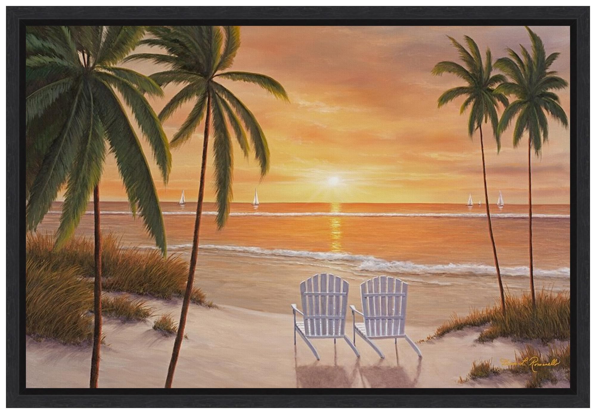 Amanti Art Framed Canvas Wall Art - 16x23 Tropical Sun Watch by Diane Romanello, Beach Landscape Painting, Modern Home Decor for Living Room, Bedroom, Bathroom & Kitchen | Coastal Themed Wall Art for Beach Houses & Vacation Homes