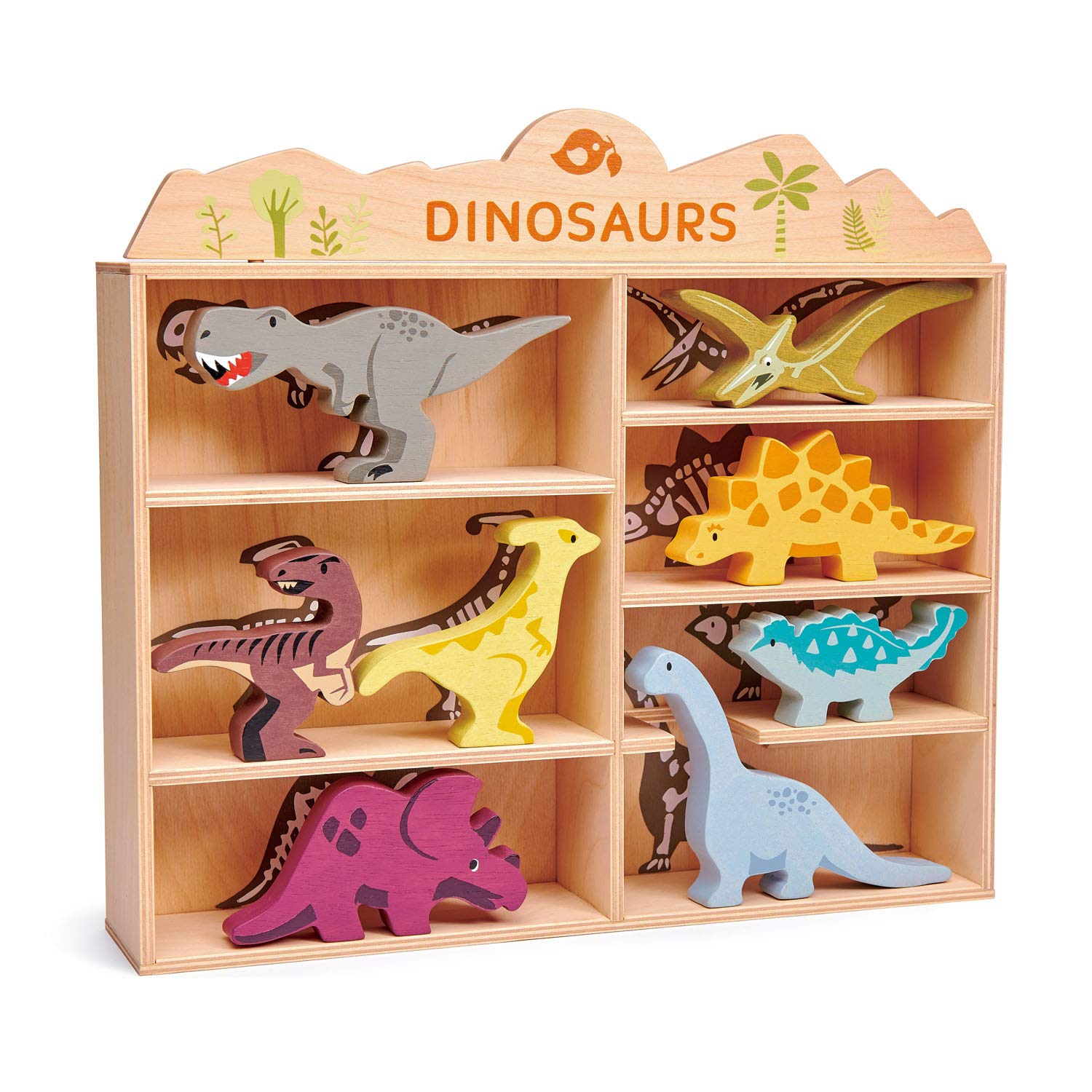 Tender Leaf Toys Dinosaur Animals - 8 Piece Wooden Prehistoric Dinosaur Figurine Set with Display Stand | Educational Role Play Toys for Kids Ages 3+ | Develops Creativity & Imagination | Perfect for Pretend Play, Classroom Learning, and Dinosaur-Themed Birthday Gifts