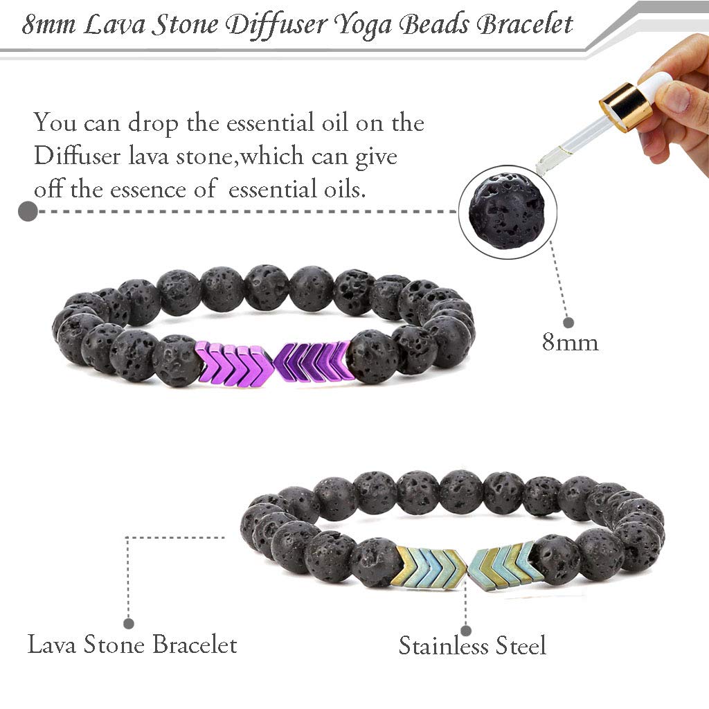 SEVENSTONE 8mm Lava Rock Bead Arrow Diffuser Bracelet - Natural Stone Elastic Yoga Jewelry Set for Women & Men | Meditation, Healing, Spiritual Gift