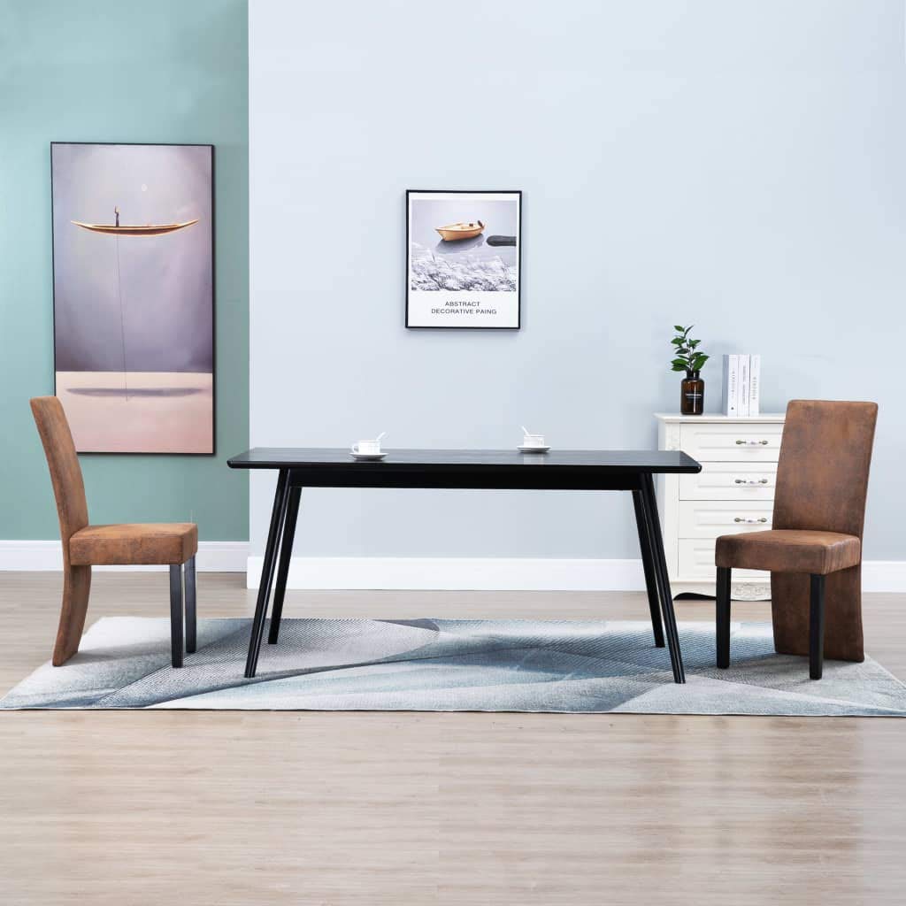 Modern Ergonomic Dining Chairs Set of 2 - Brown Faux Suede Leather Upholstered Living Room & Kitchen Chairs - Comfortable Seating for Home, Office, Restaurant & Cafe Use