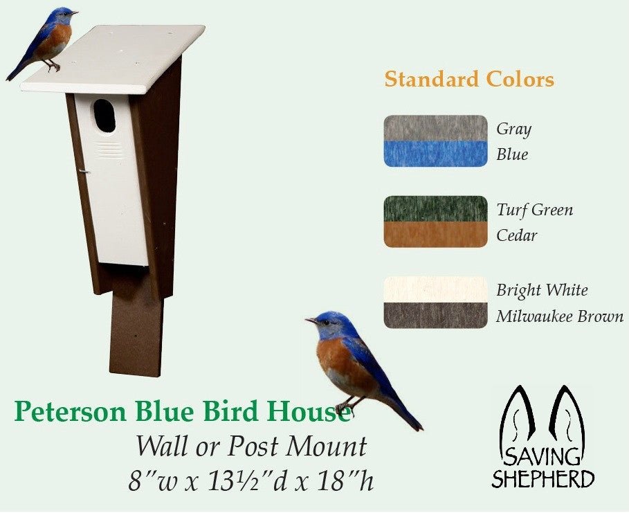 Peterson Bluebird House - 100% Recycled Poly Post Mount Birdhouse for Garden, Backyard & Outdoor Bird Watching