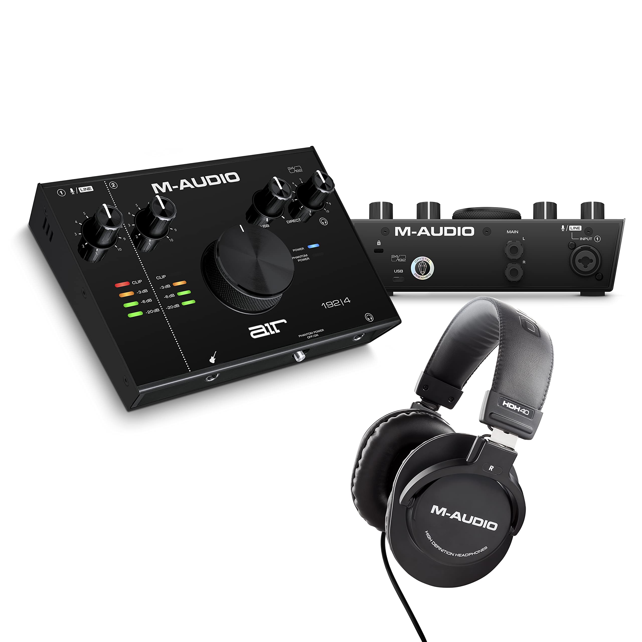 M-Audio AIR 192|4 USB Audio Interface & HDH40 Studio Headphones Bundle - Professional Recording Equipment for Instruments, Vocals, Podcasting, Streaming & Home Studio Use - Perfect for Musicians, Podcasters & Content Creators