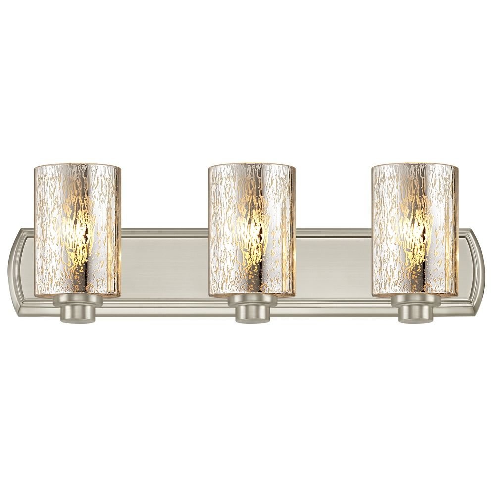Industrial Mercury Glass 3-Light Bathroom Vanity Light Fixture in Satin Nickel Finish - Perfect for Modern Bathrooms, Powder Rooms & Spa Retreats