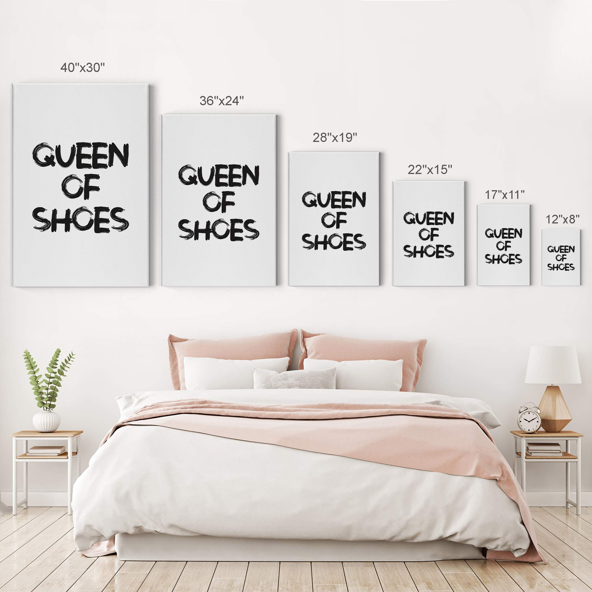 Smile Art Design Queen of Shoes Black & White Modern Brush Lettering Glam Fashion Canvas Wall Art Print - 36x24 Inches Ready to Hang - Perfect for Office, Bathroom, Teen Girls Room, Women's Dorm, Bedroom & Living Room Decor