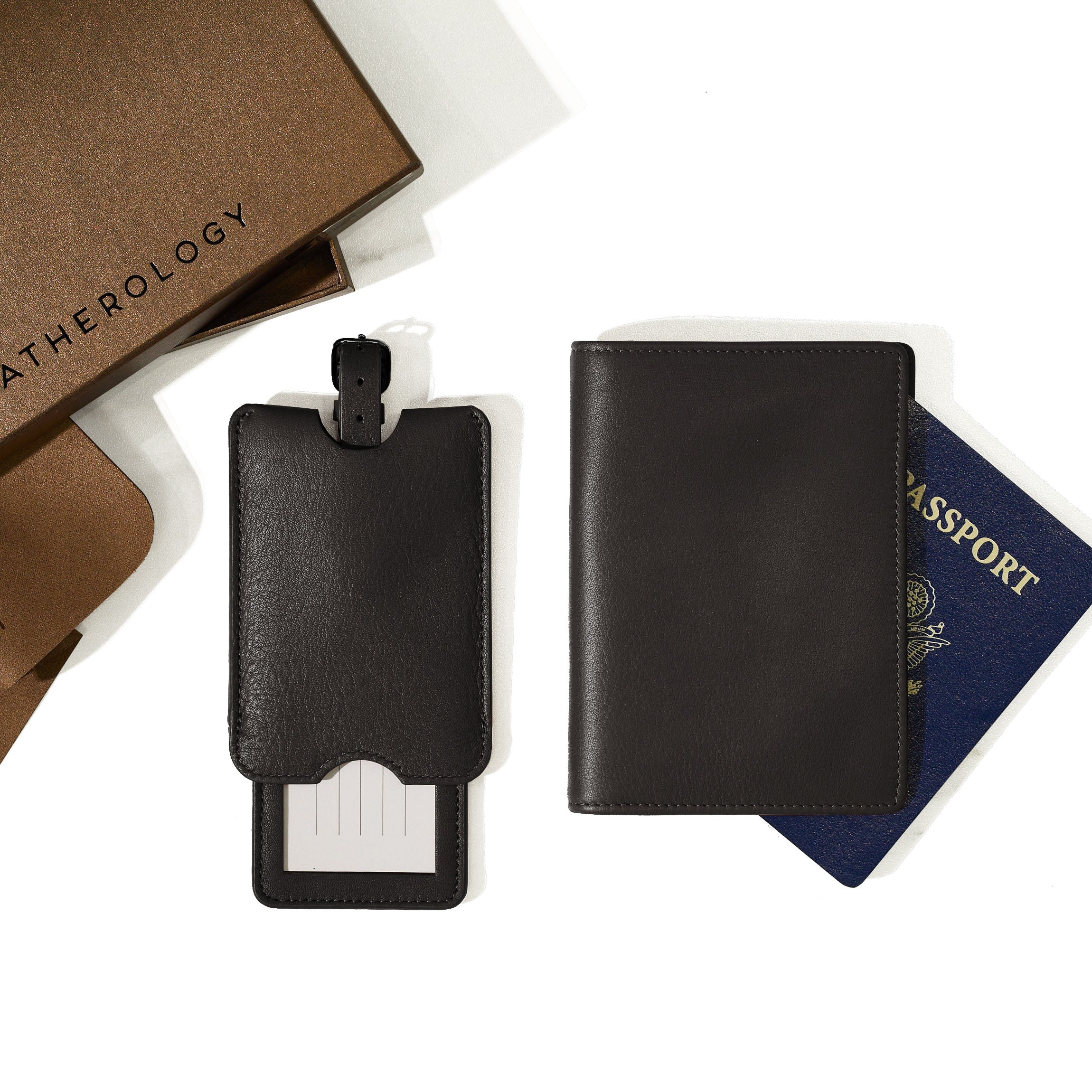 Premium Black Onyx Passport Holder & Luggage Tag Set - RFID Blocking Travel Essentials for International Flights & Vacations