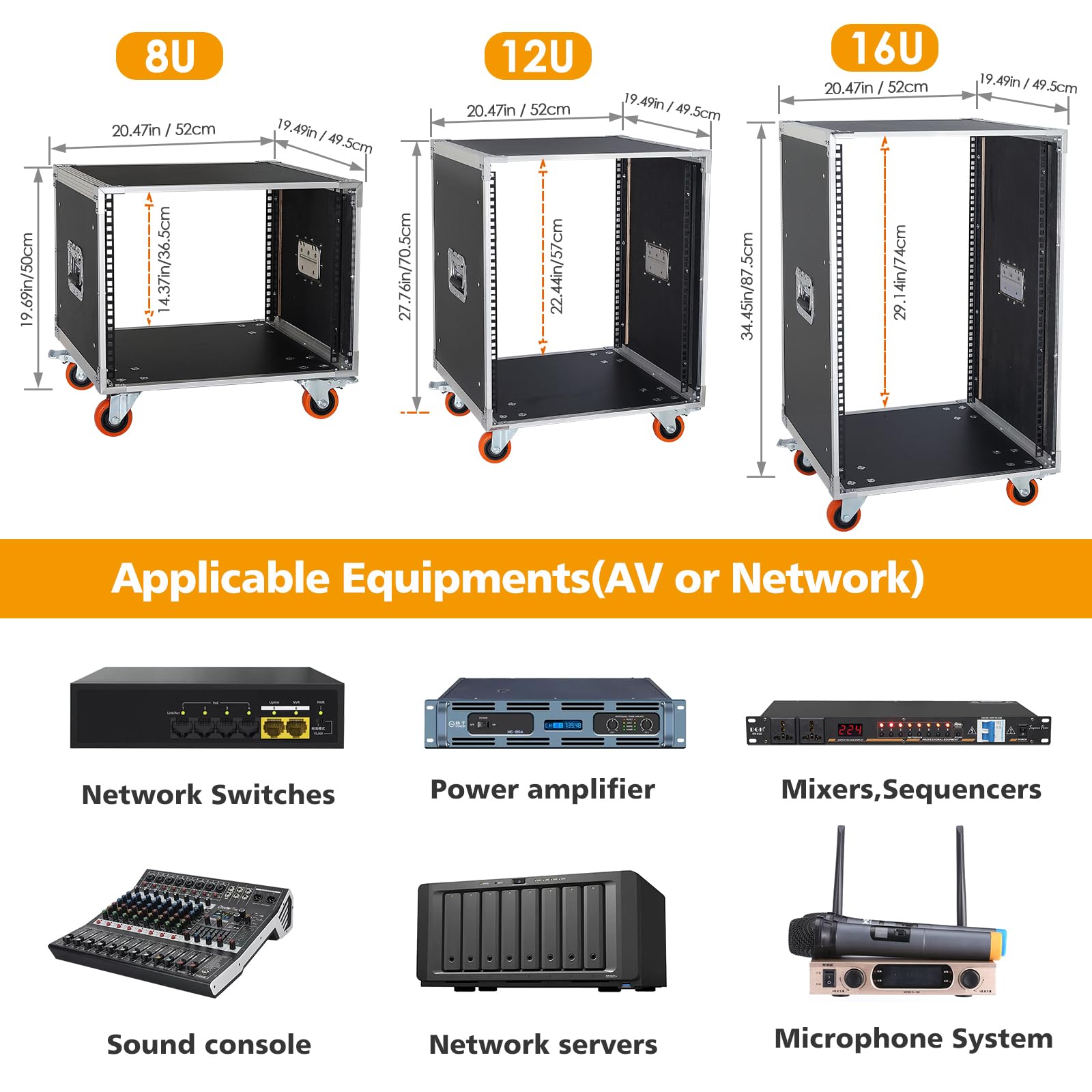 8U AV Gear Rack - 19 Inch Home Audio Video & IT Server Equipment Storage Cabinet with Wheels - Perfect for Studio, Stage, Data Center & Home Theater Organization