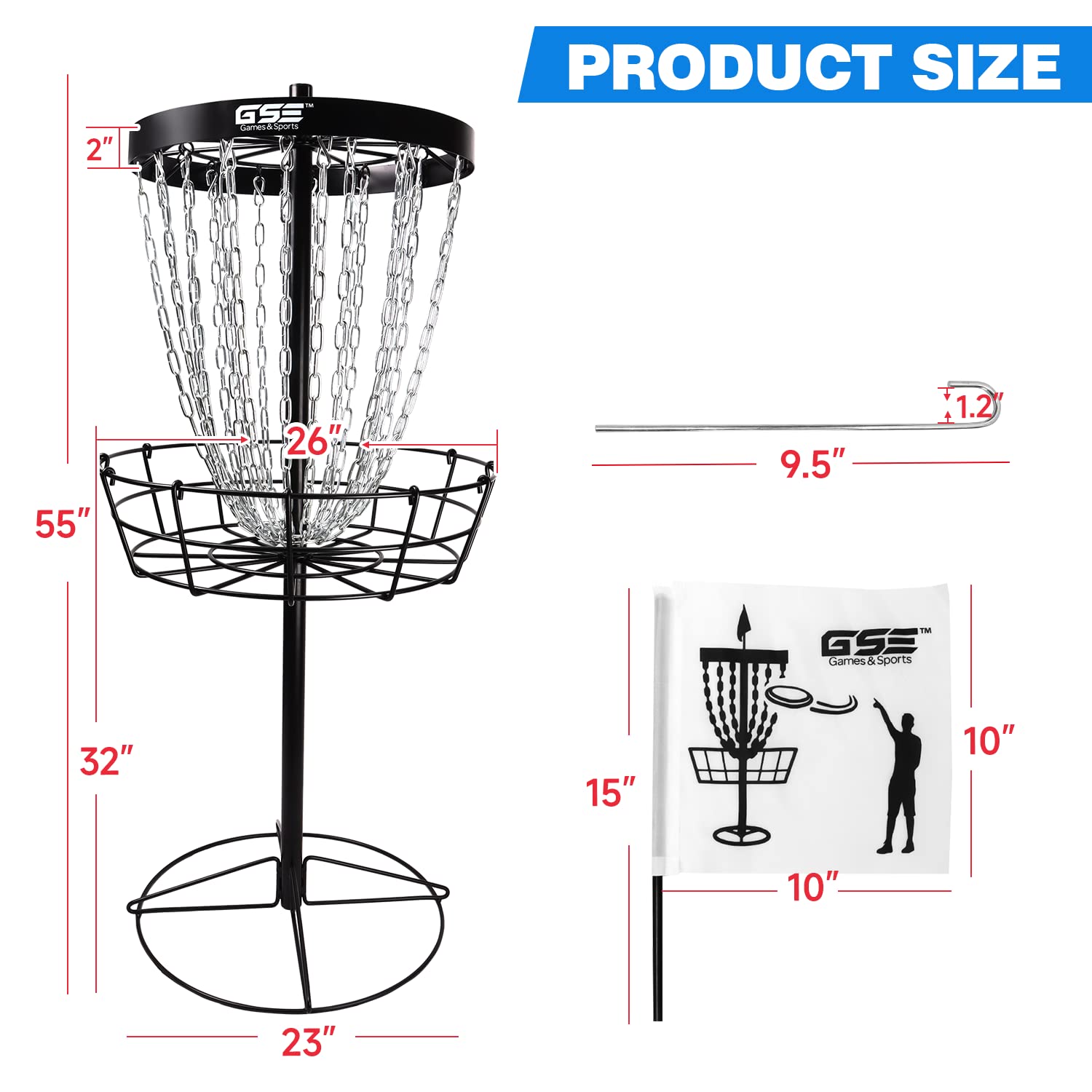 GSE PRO Portable Disc Golf Target Basket - 12 or 24 Chain Options | Heavy-Duty Metal Practice Basket for Outdoor Disc Golf Training | Perfect for Backyard, Park & Tournament Practice