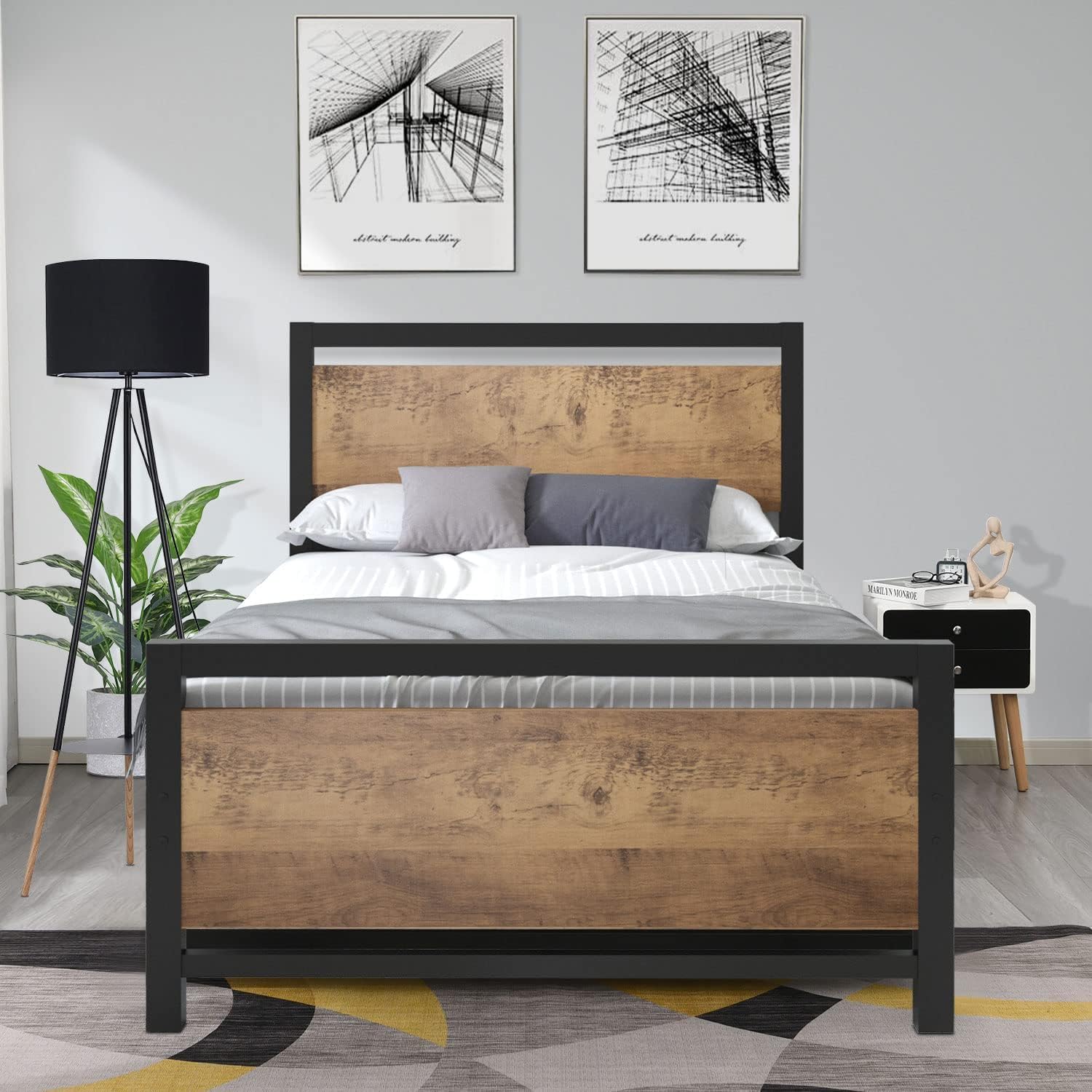 **Catrimown Twin Bed Frame with Headboard - Sturdy Metal Platform Bed with Steel Slat Support, Heavy Duty Mattress Foundation, Under Bed Storage Space - No Box Spring Needed (Black) - Perfect for Kids Rooms, Guest Bedrooms & Small Spaces**
