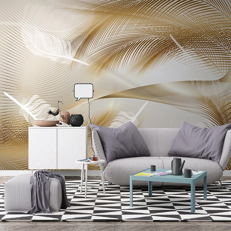 3D Golden Feather Wallpaper - Peel and Stick Self-Adhesive Wallpaper for Home, Bedroom, Living Room Decor - Easy to Install & Removable - Perfect for Accent Walls & DIY Home Improvement Projects