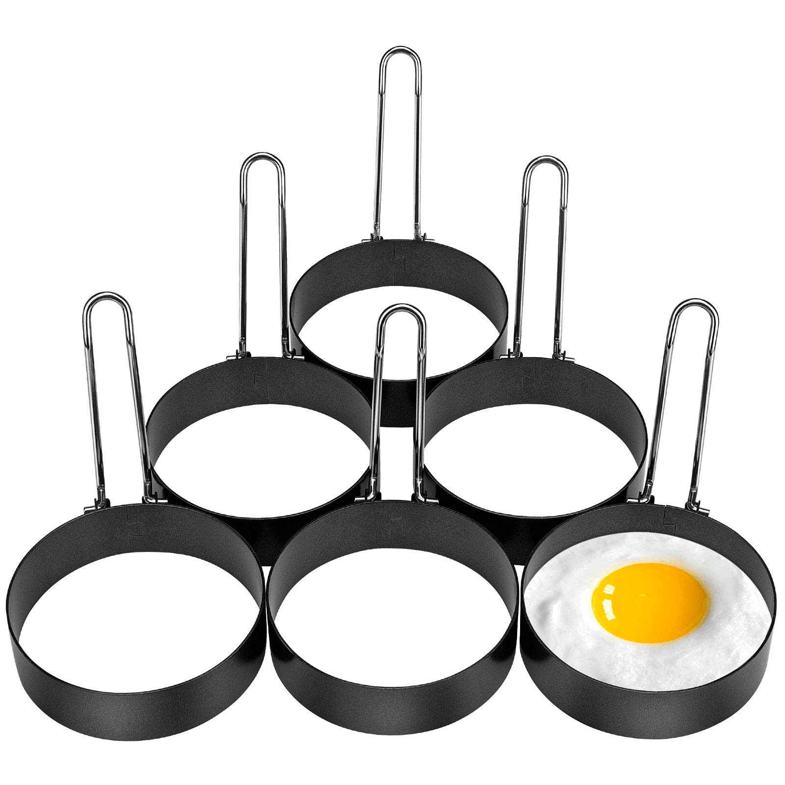 6 Pack Stainless Steel Egg Rings - Non-Stick Round Egg Cooking Molds for Perfect Fried Eggs, Pancakes & Breakfast Sandwiches (Ideal for Home Kitchen & Camping Cooking)